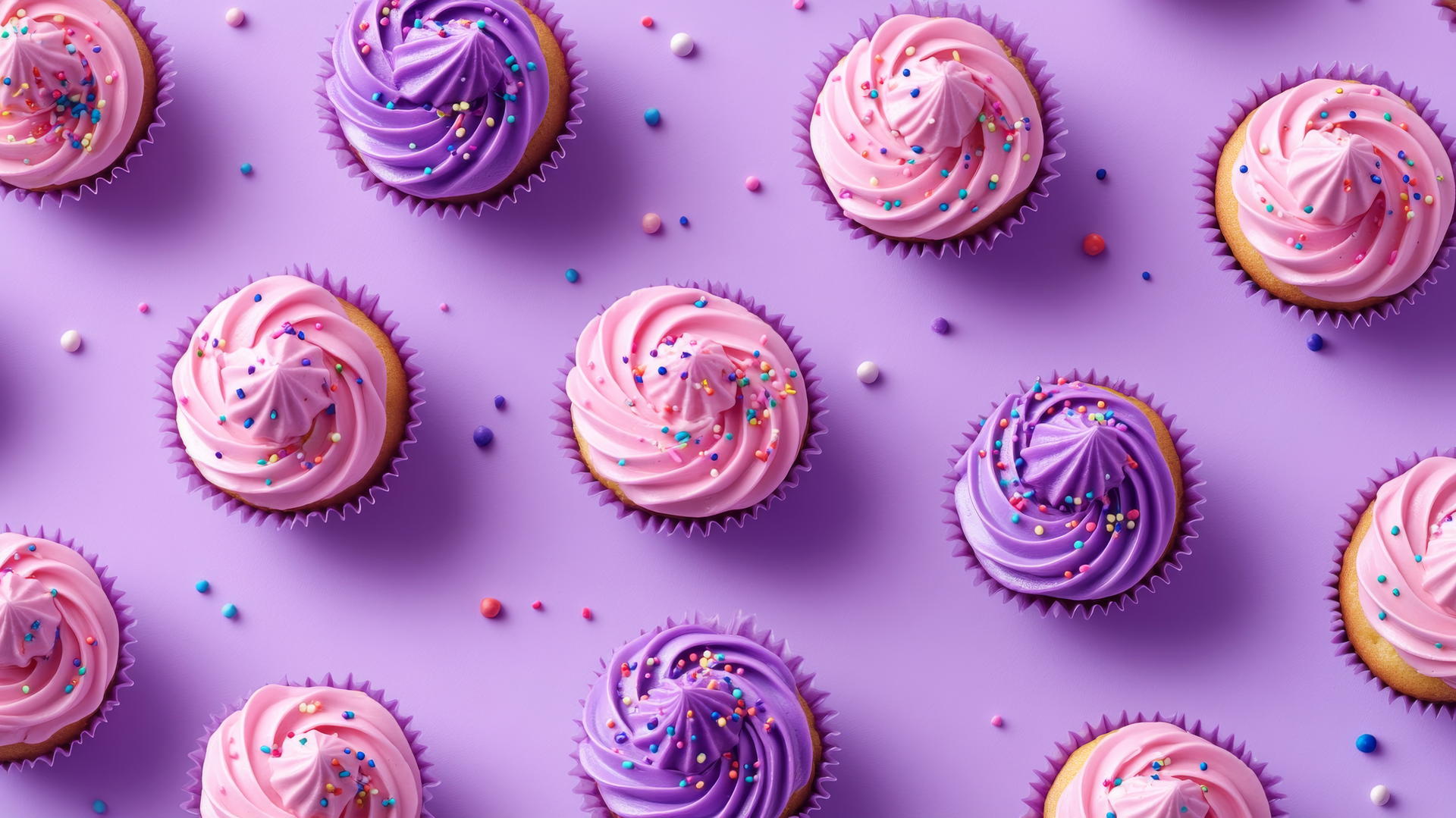 Preppy purple wallpaper with pink and purple cupcakes