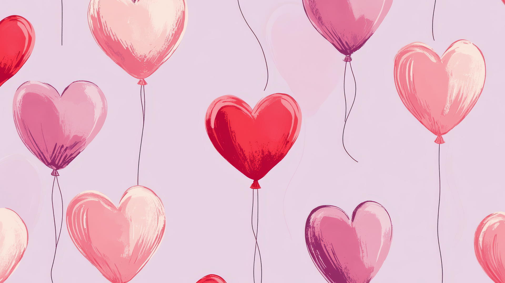 preppy valentines wallpaper with heart-shaped balloons in pink and red on pastel purple background