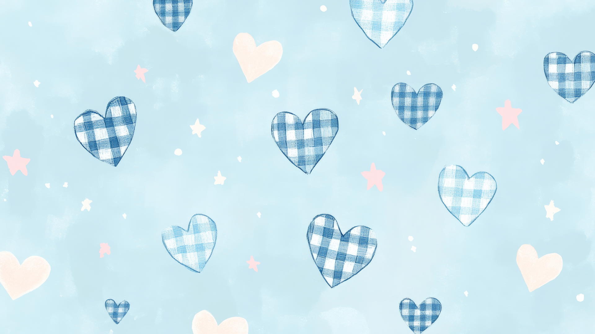 preppy blue wallpaper with checkered hearts and pink stars