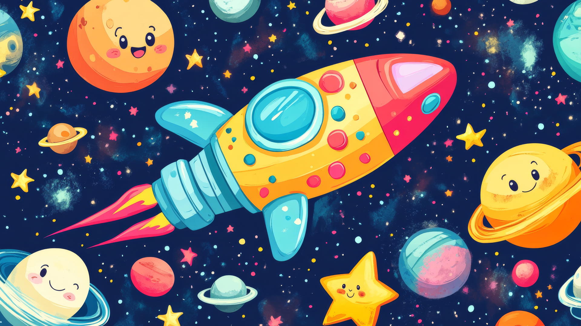 cute wallpapers for girls featuring a cartoon spaceship in colorful space