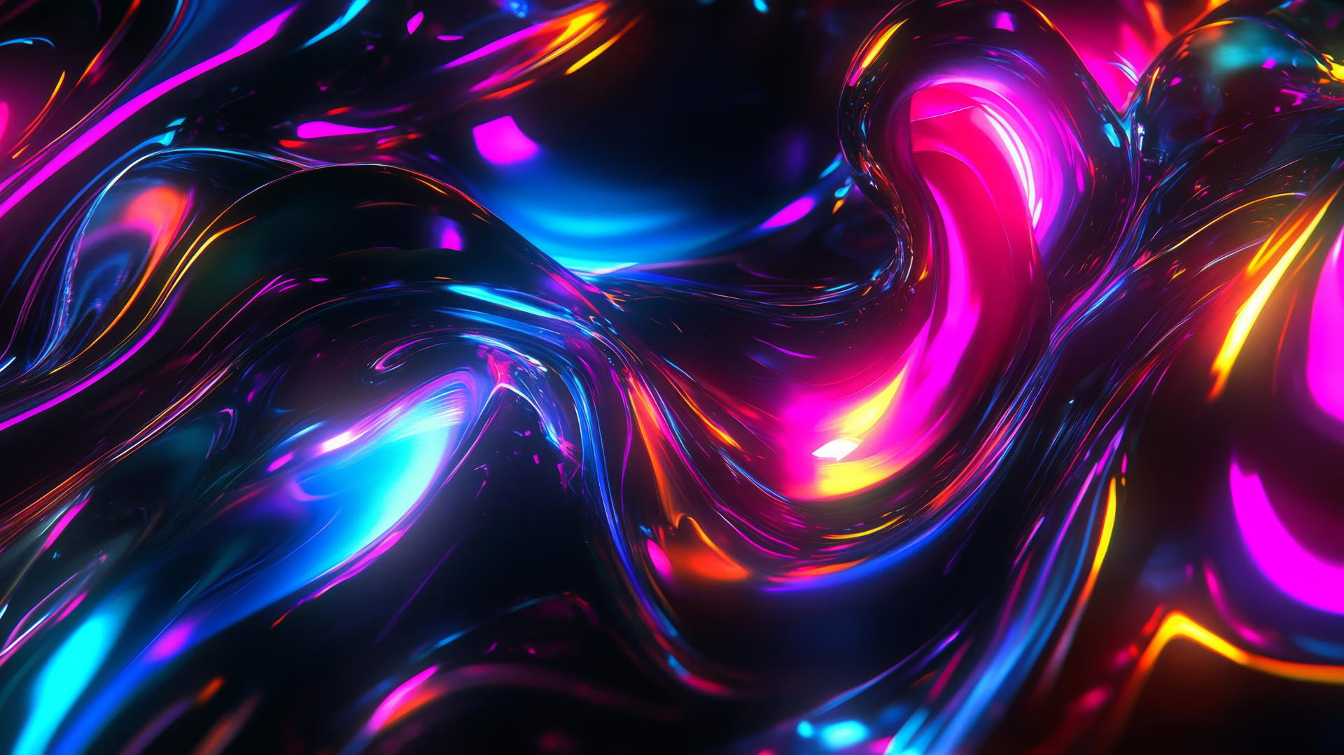 A trendy black wallpaper with holographic effects and abstract shapes, perfect for girls