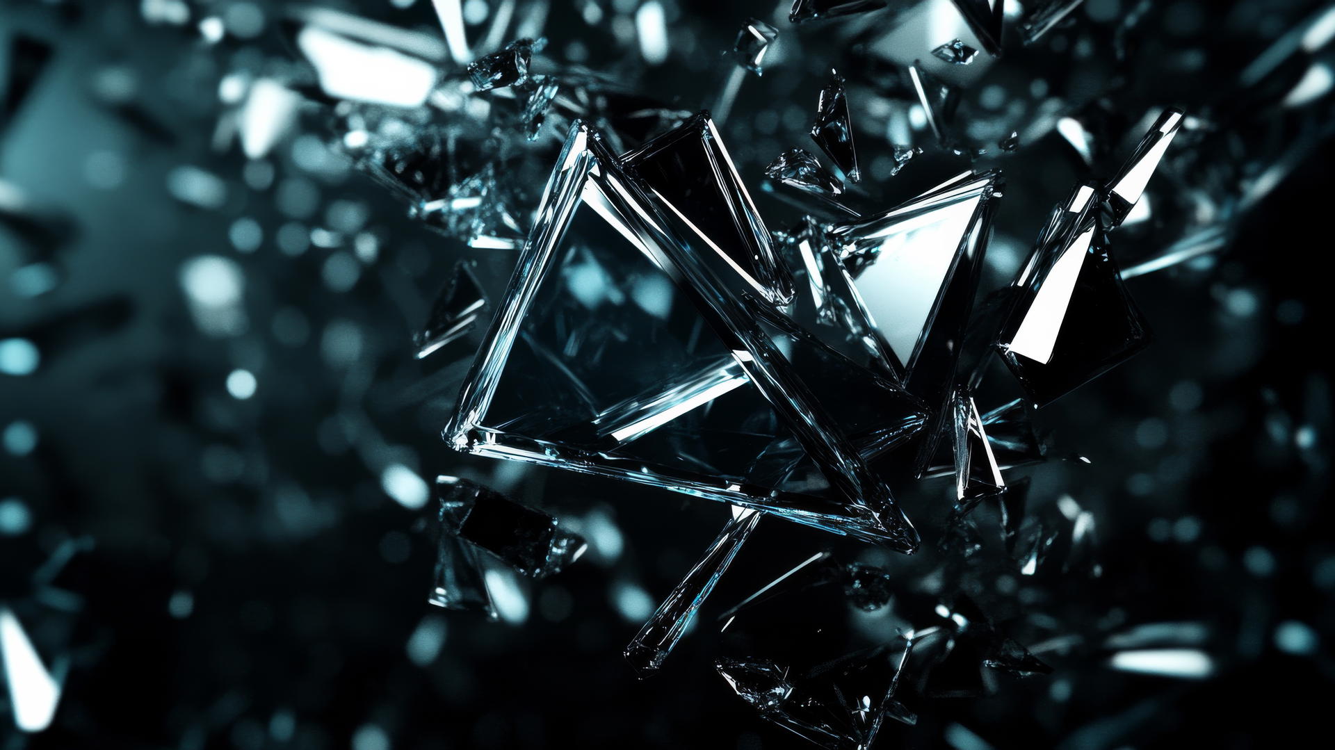 aesthetic wallpaper black with shattered glass shards glinting in light