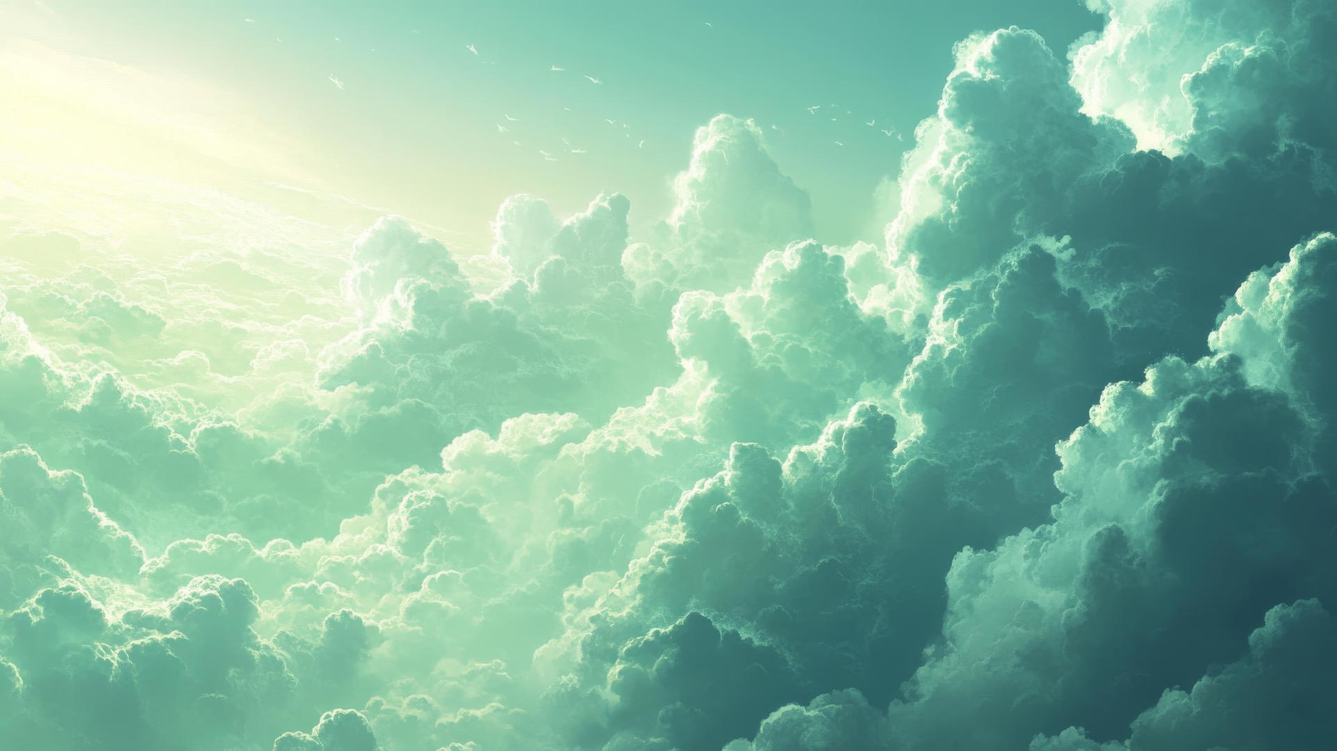 sage green aesthetic wallpaper with soft clouds and gentle sunlight