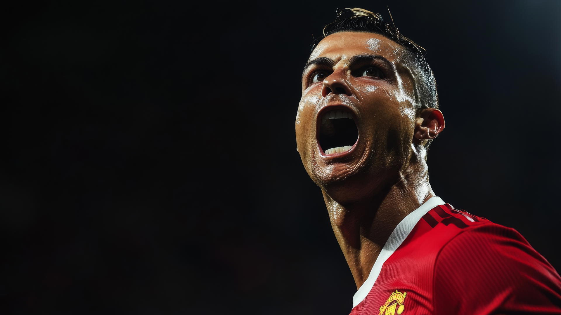 Cristiano Ronaldo celebrating a goal, minimalist black background, cristiano ronaldo wallpaper 4k