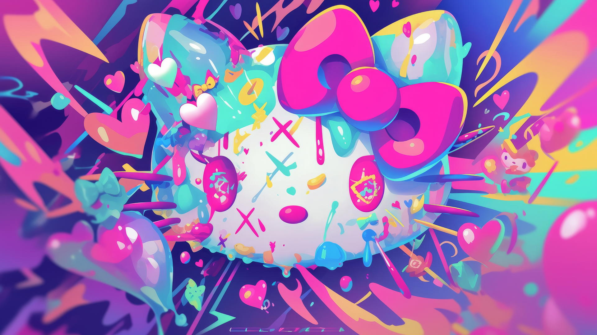 neon Hello Kitty wallpaper with vibrant colors and retro-inspired design, hello kitty wallpaper aesthetic