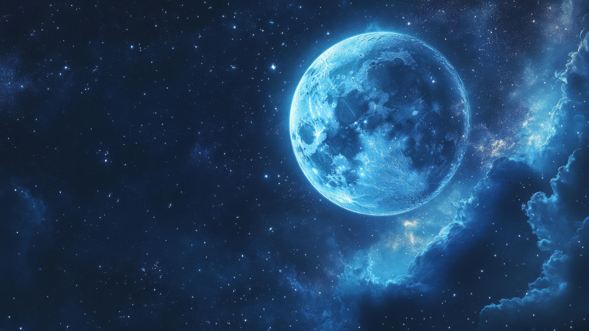 Aesthetic blue wallpaper with celestial blue moon and starry night sky