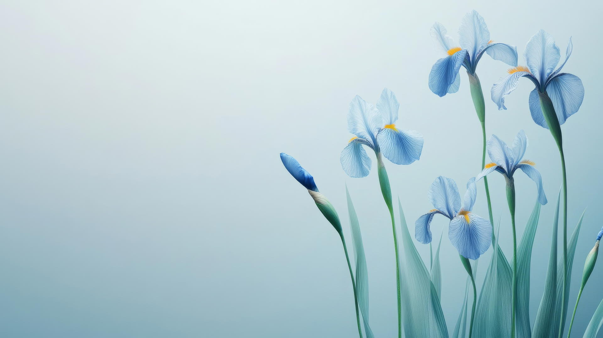 blue flower wallpaper with elegant blue iris flowers on a soft blue background