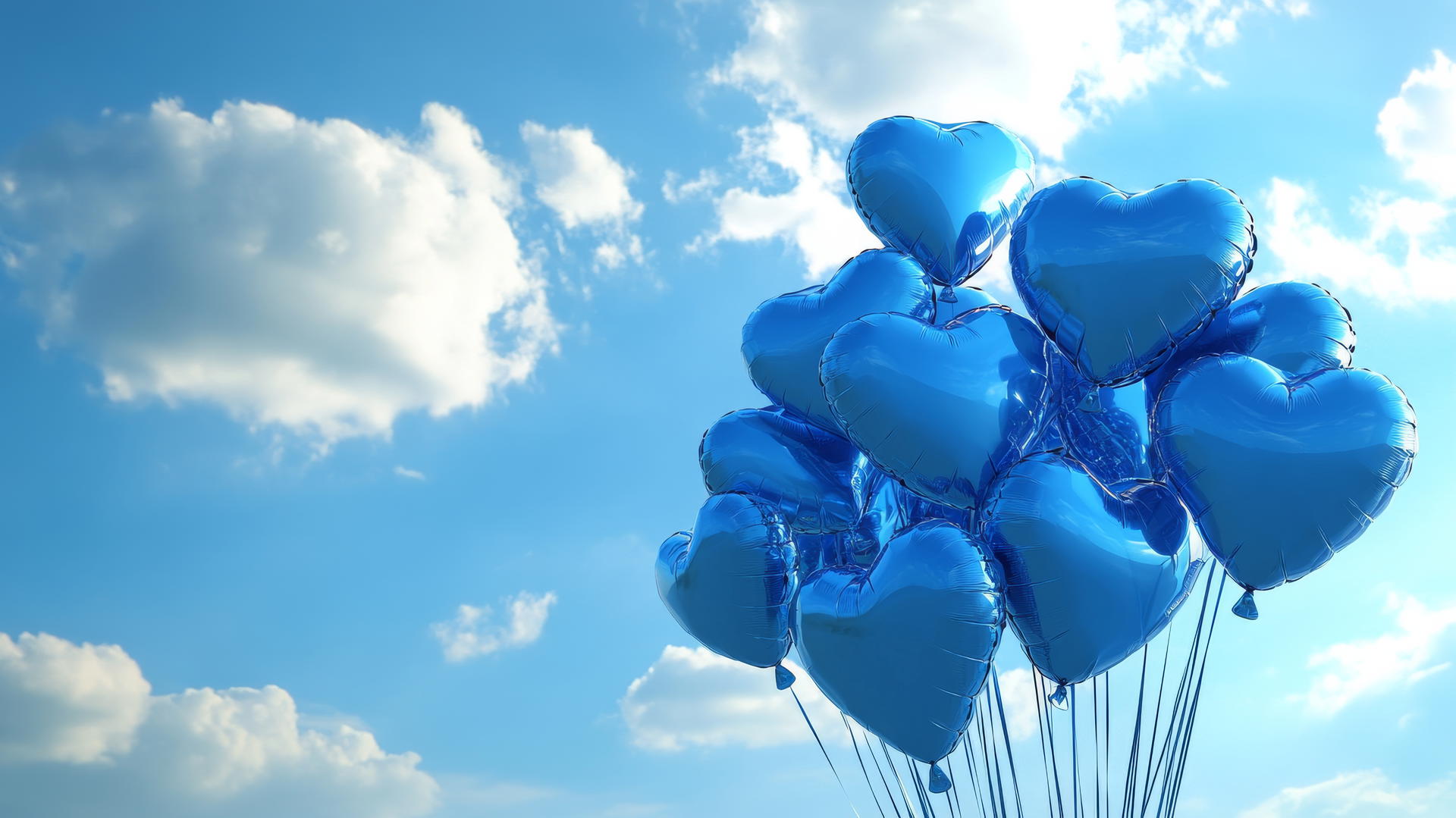 blue heart wallpaper with balloons against a clear sky
