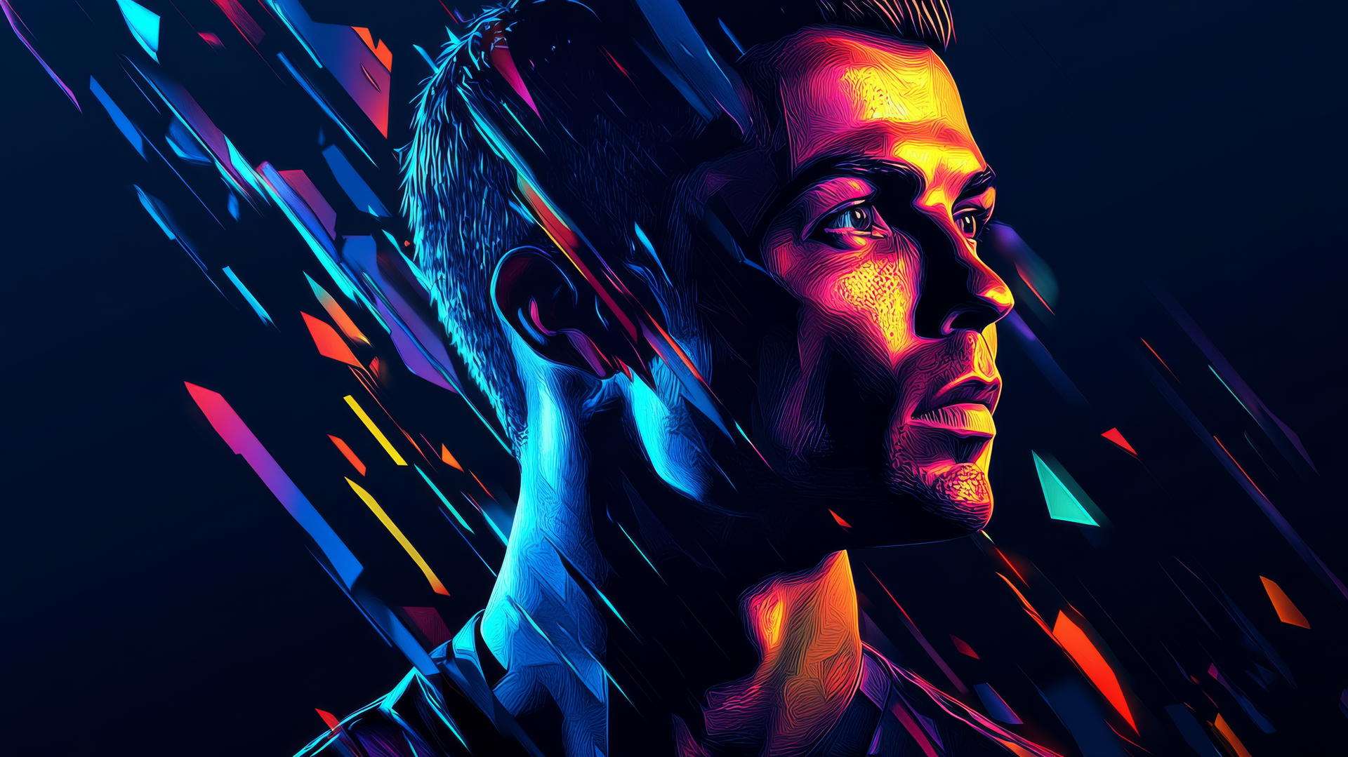 Cristiano Ronaldo wallpaper 4k with abstract geometric shapes and neon colors