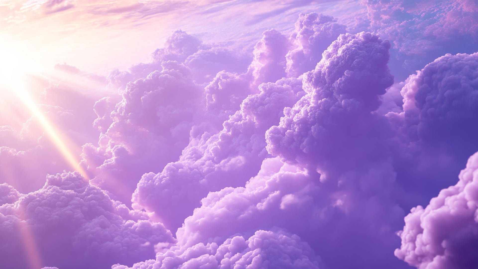 dreamy purple aesthetic wallpaper 4k with clouds and light beams