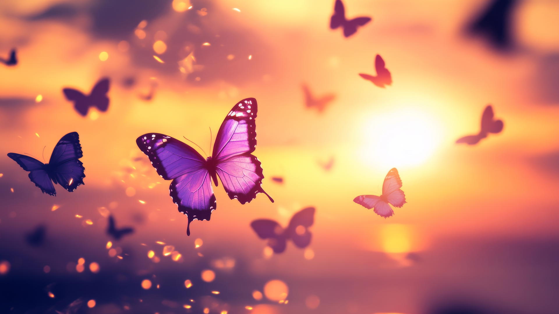 purple butterfly wallpaper with dreamy sunset sky and warm hues