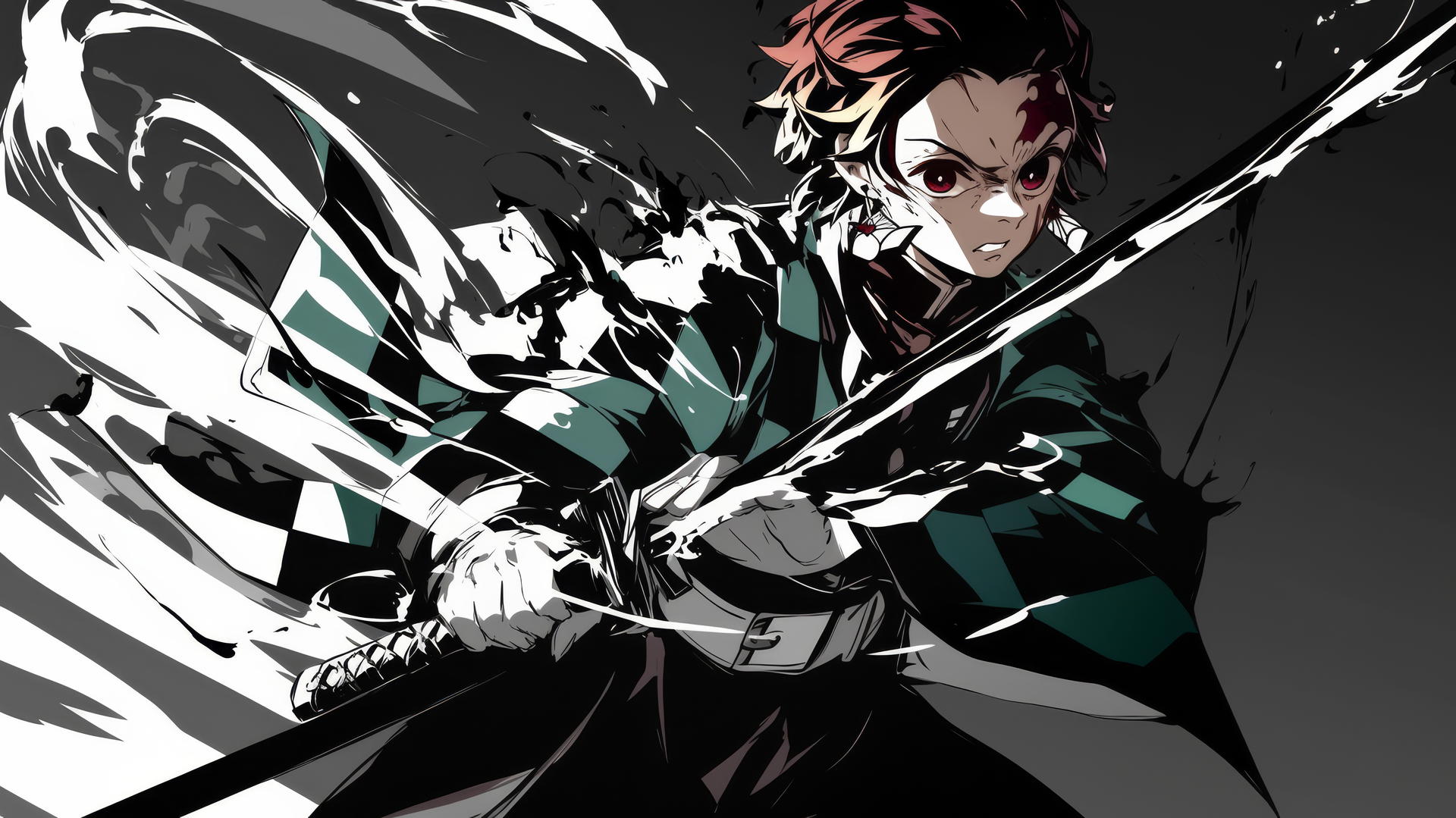 demon slayer tanjiro wallpaper 4k in high-contrast black-and-white sketch