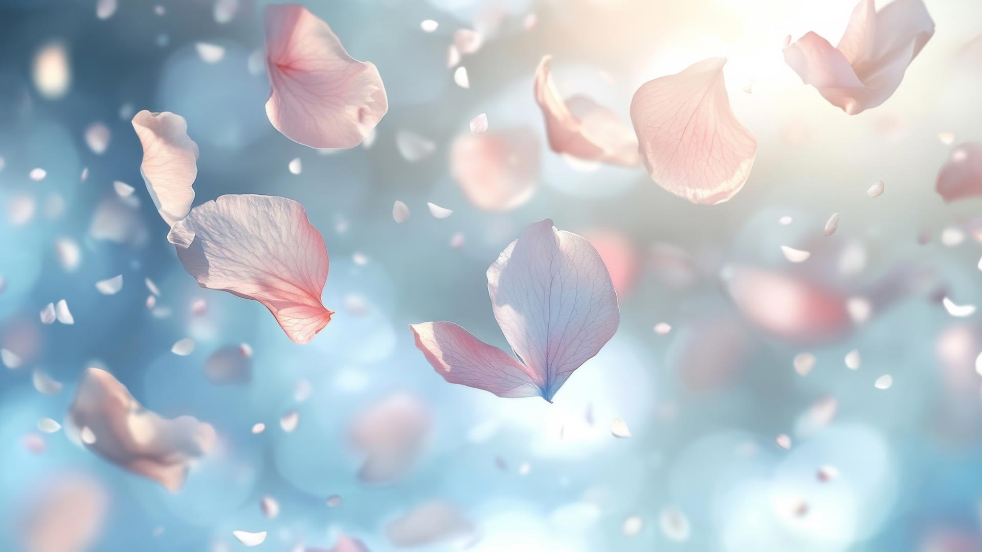 spring wallpaper with floating flower petals on a gentle breeze