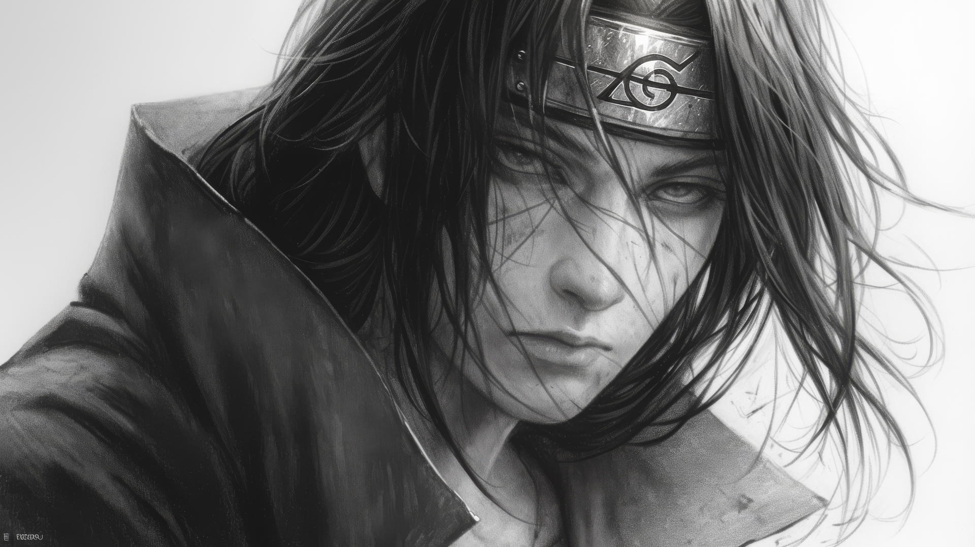 itachi uchiha drawing using graphite pencil with intricate details