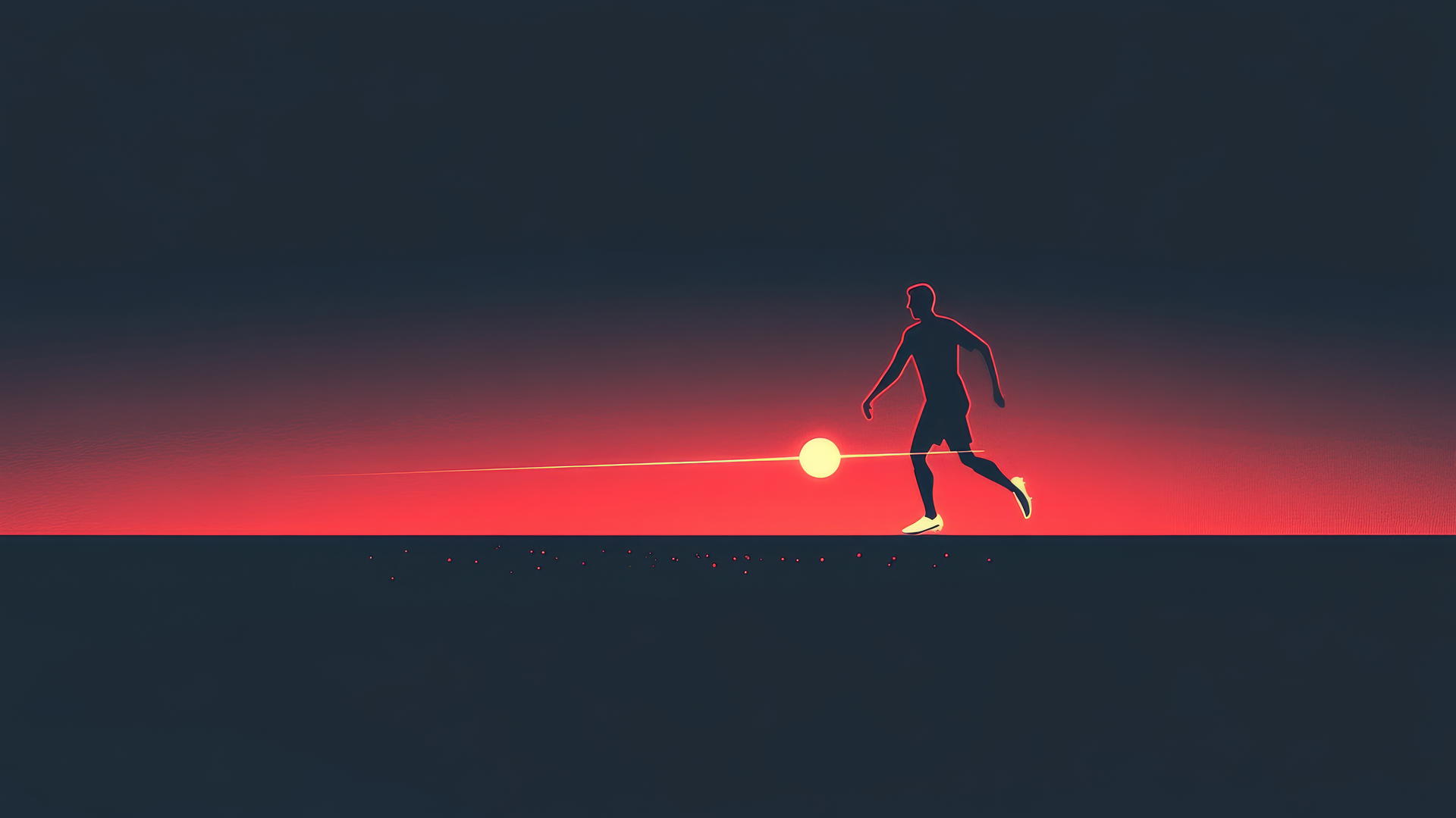 Minimalist soccer player taking a penalty kick with glowing ball path