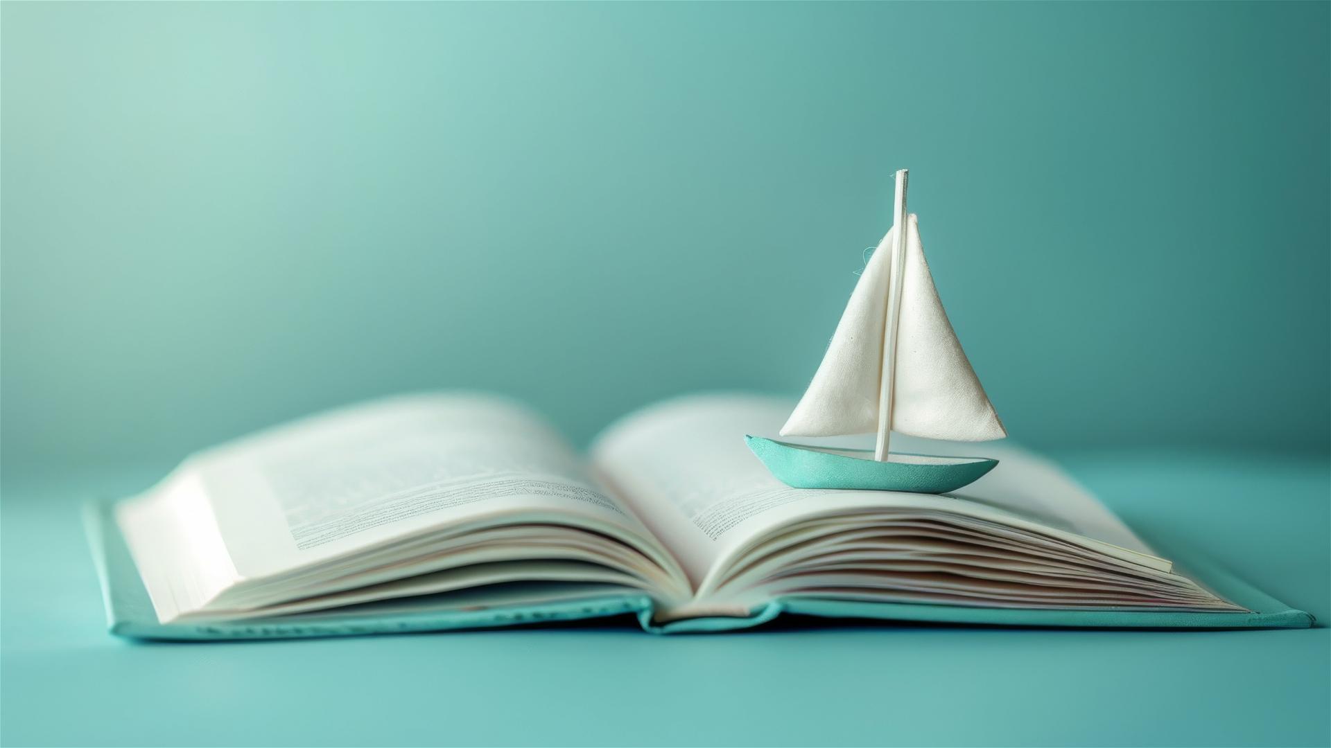 Sailboat on open book in pastel colors