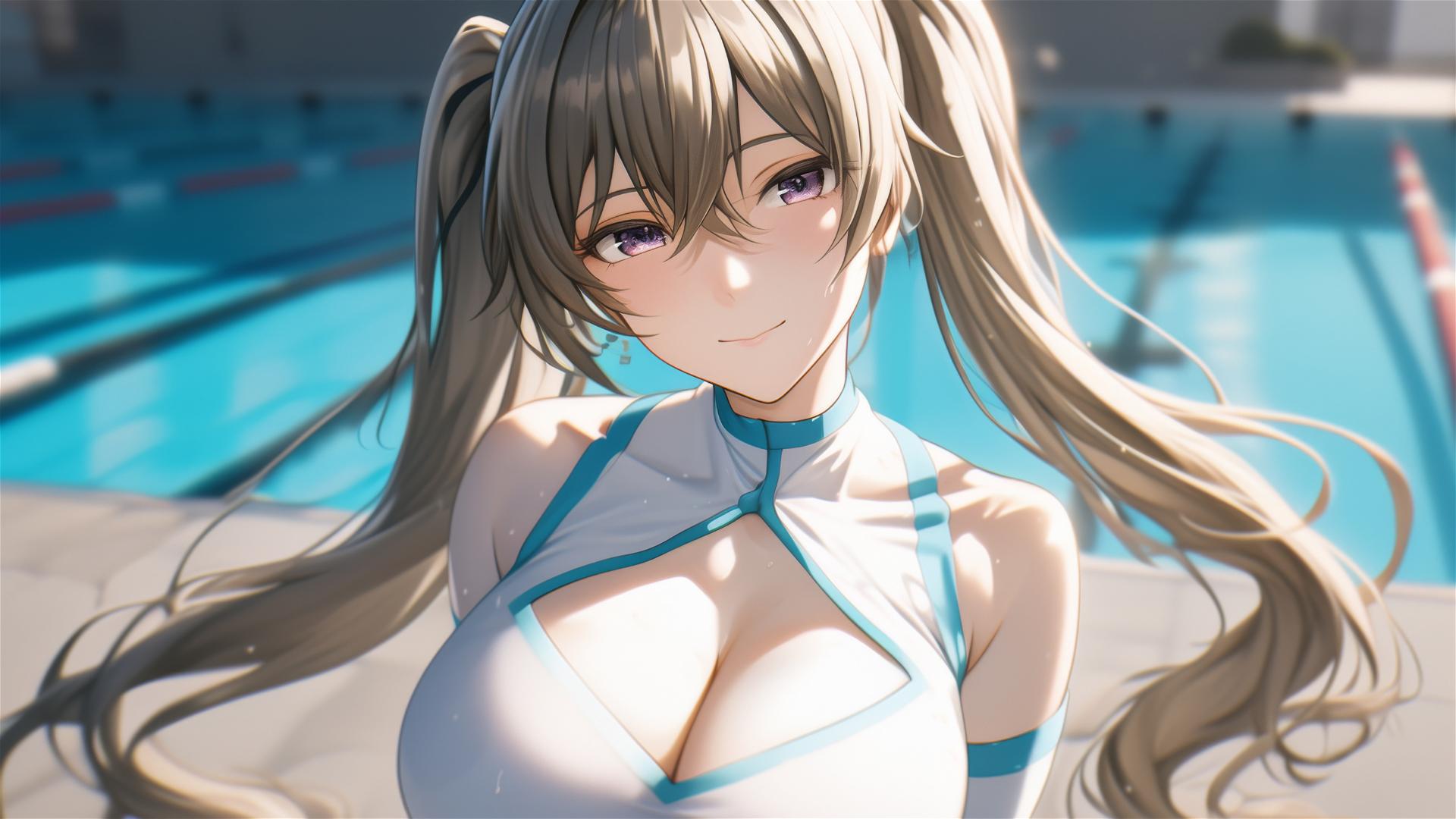 Irina Shidou from High School DxD by pool with moon glow