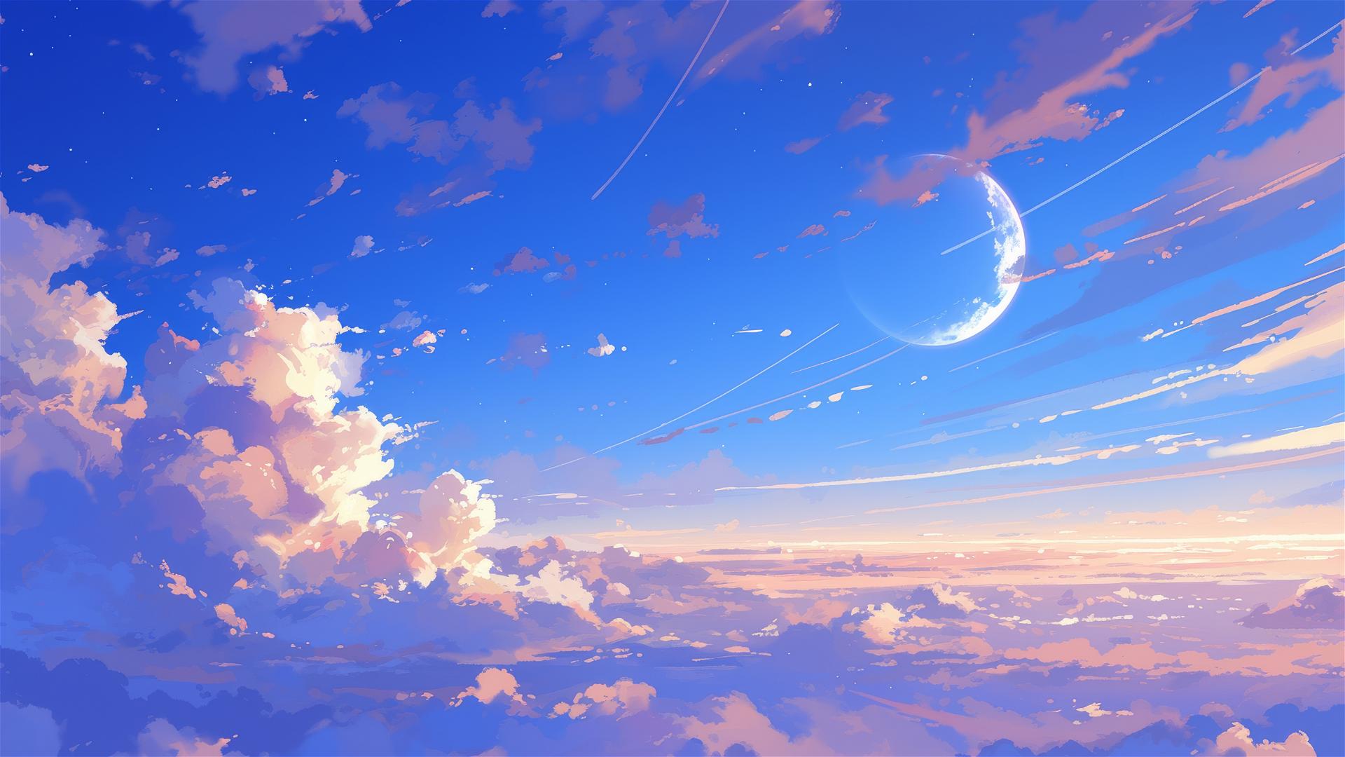 High-altitude clouds under gentle moonrise