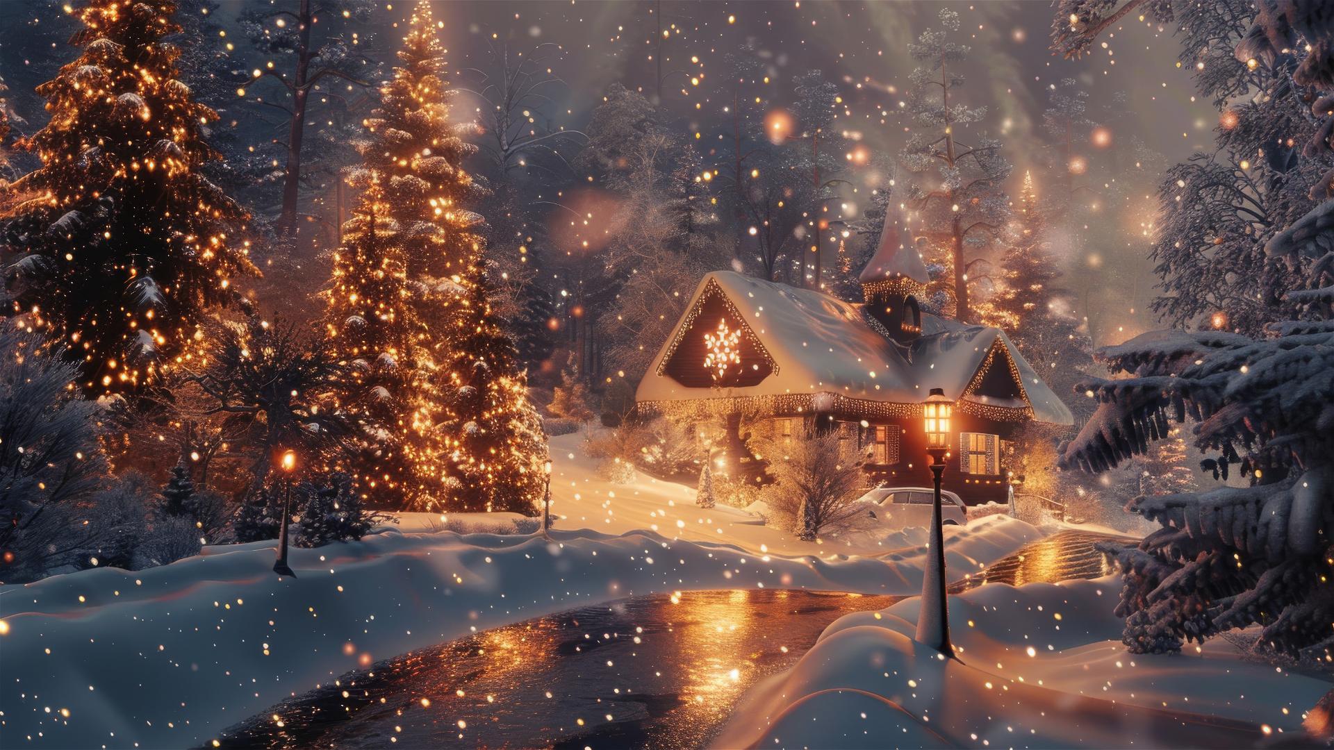Aesthetic Christmas background with festive elements in 4K resolution.
