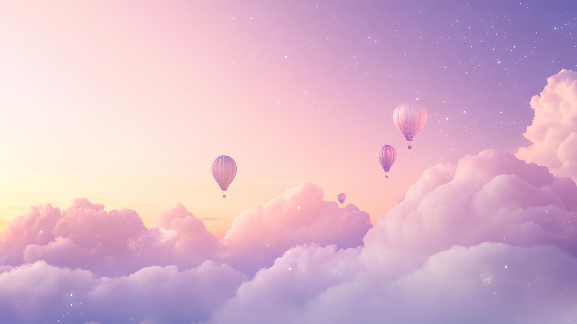 cute aesthetic wallpapers with pastel clouds, hot air balloons, and stars