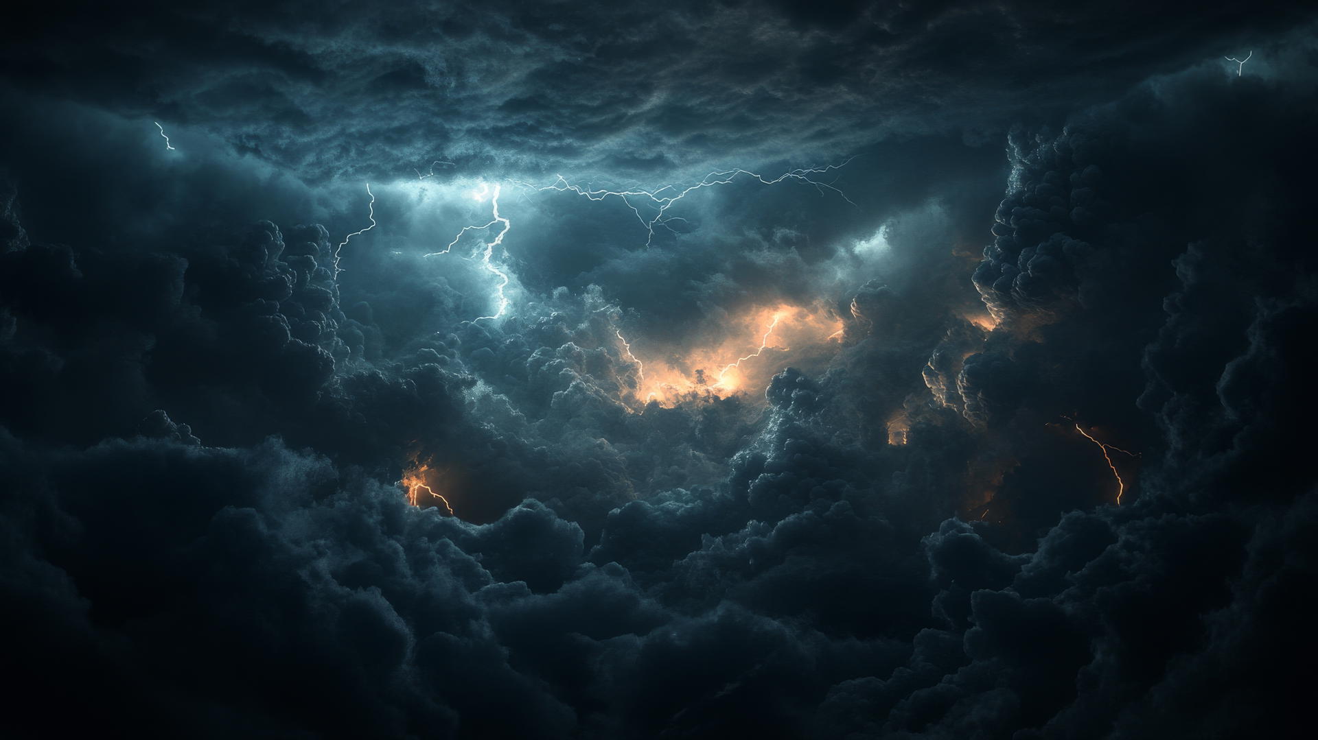 aesthetic black wallpaper with a dark stormy sky and flashes of lightning