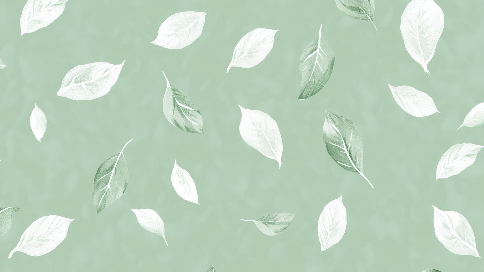 Light green wallpaper with hand-drawn white leaves