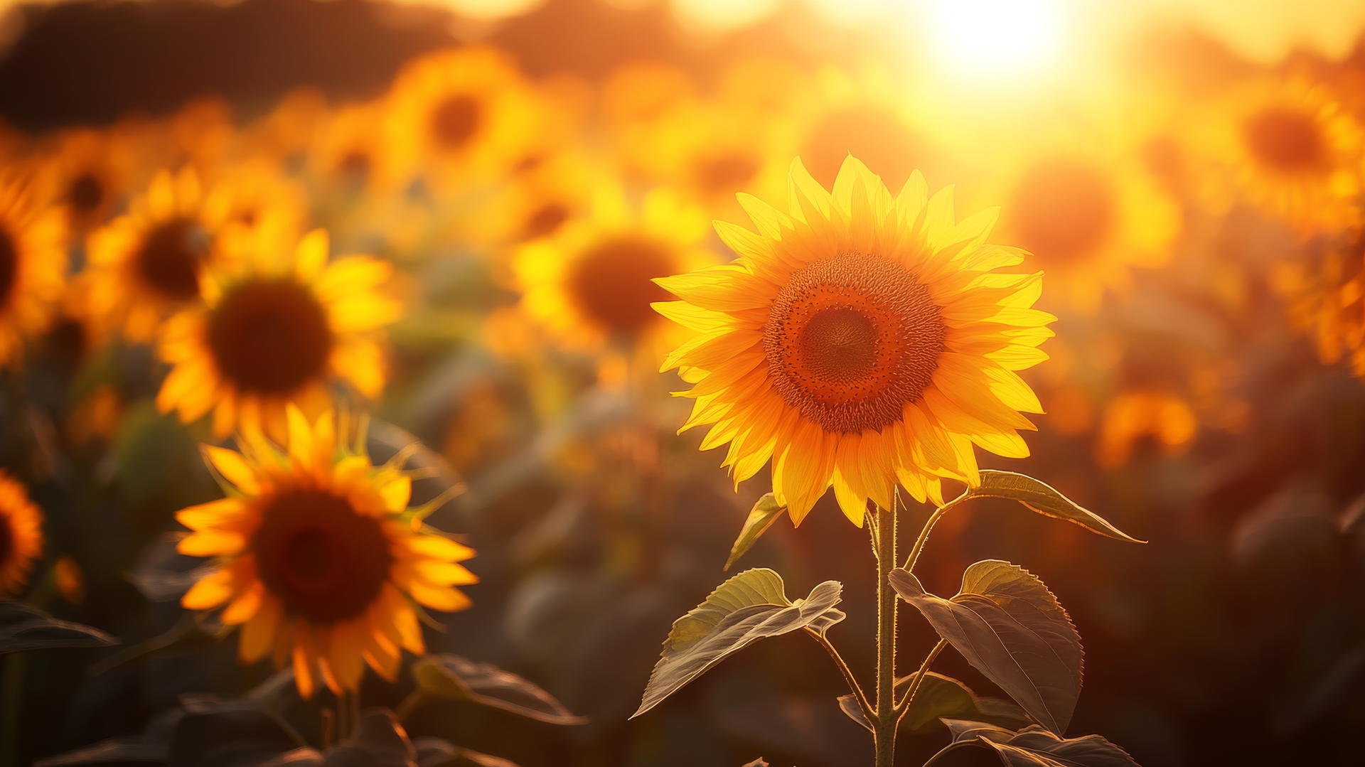 flower nature wallpaper with sunflowers at golden hour, warm light and shadows