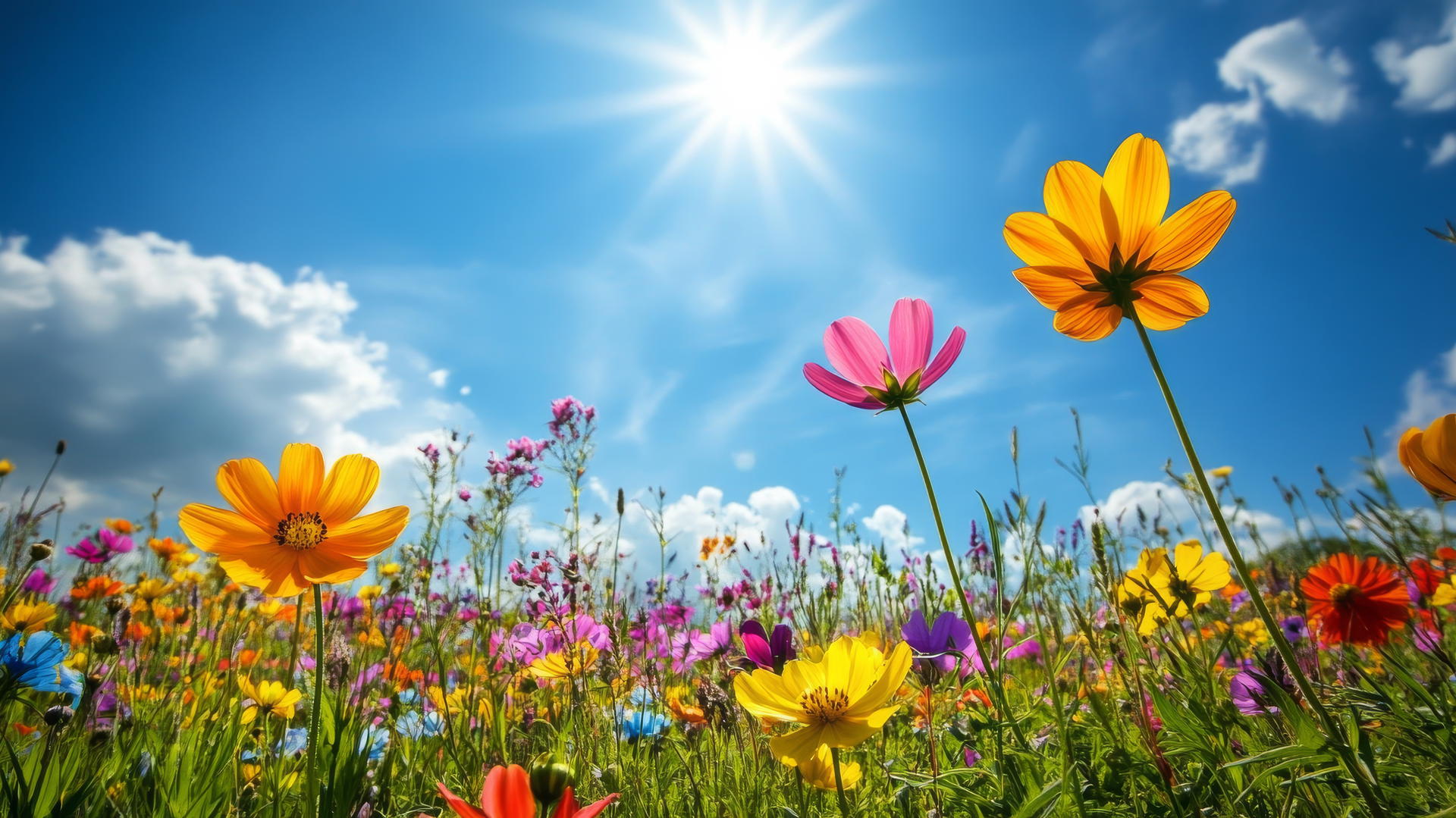flower nature wallpaper of colorful wildflower meadow under sunny sky