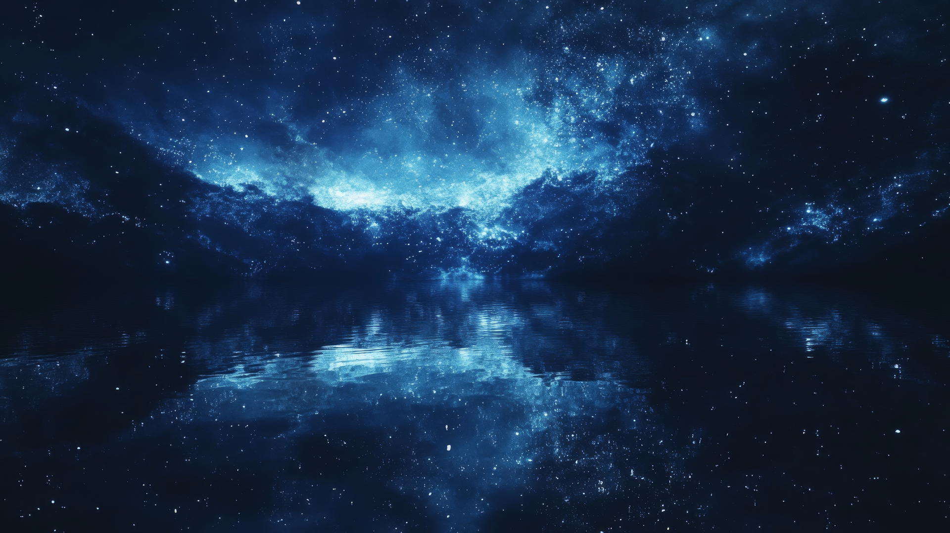 dark blue aesthetic wallpaper with galaxy reflection in water
