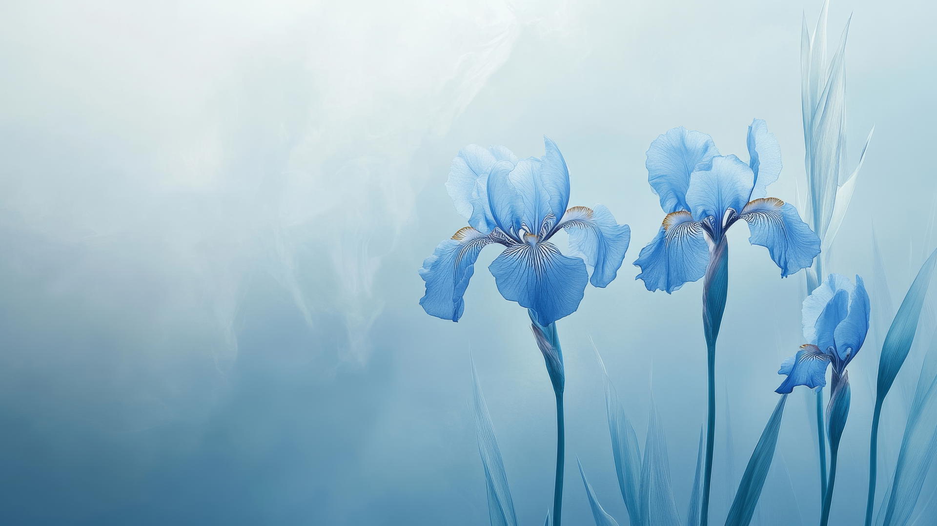 blue flower wallpaper with elegant blue iris flowers against a soft blue background