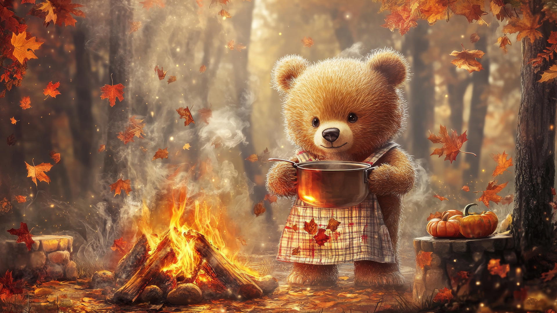 wallpaper cute thanksgiving backgrounds with baby bear stirring soup