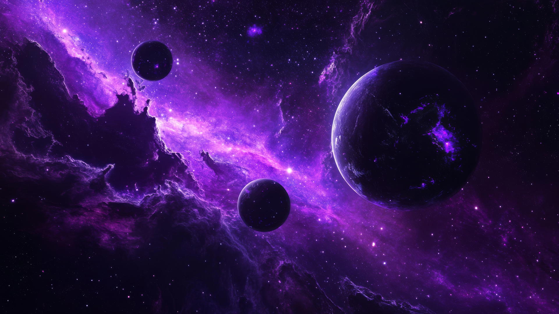 Purple aesthetic wallpaper 4k featuring galaxies, stars, and planets