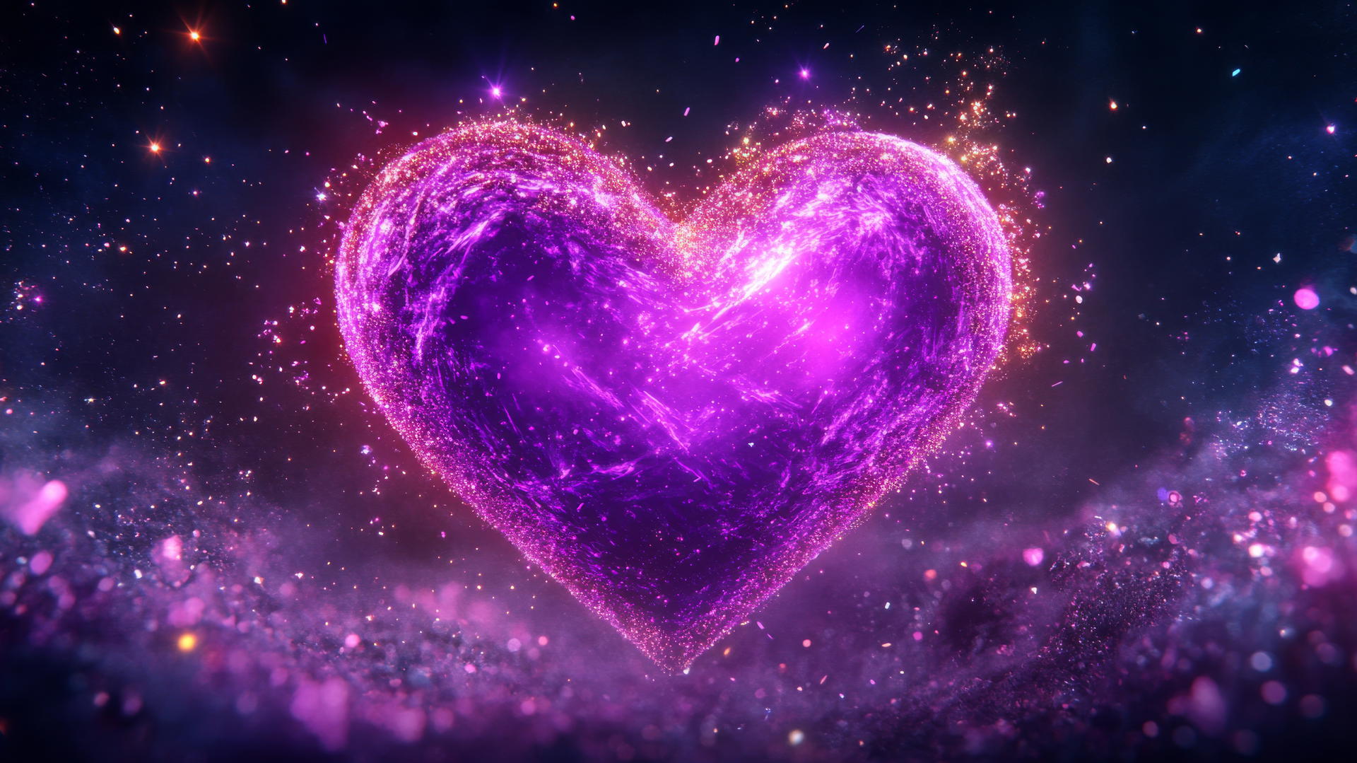 neon purple aesthetic wallpaper featuring a vibrant heart and glowing stars