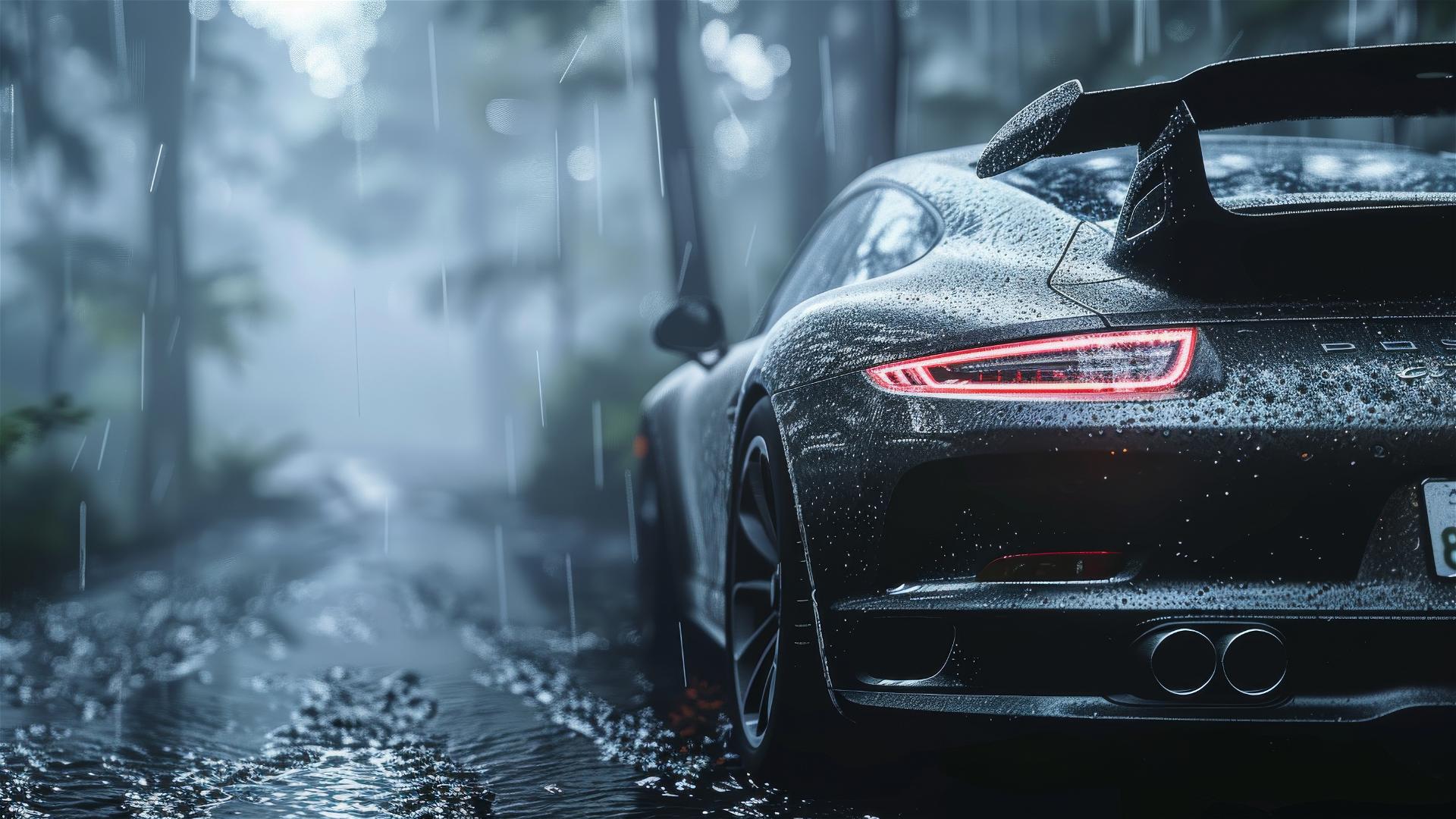 Porsche 911, Dim Lighting, Gothic Gloomy, 8K Smooth, Closeup View, Foggy, Photorealistic