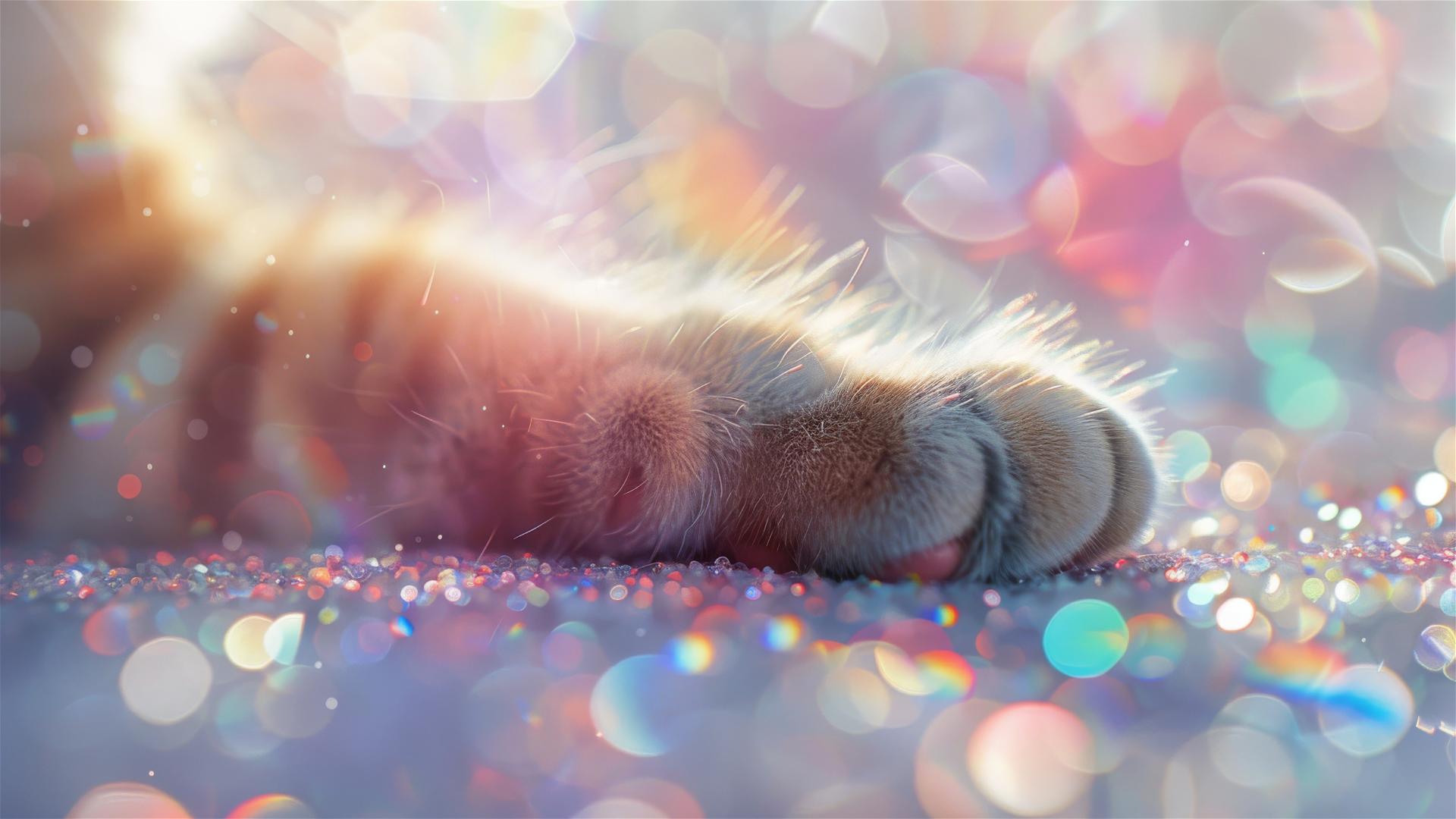 Bright glittery image with a cute and furry cat paw