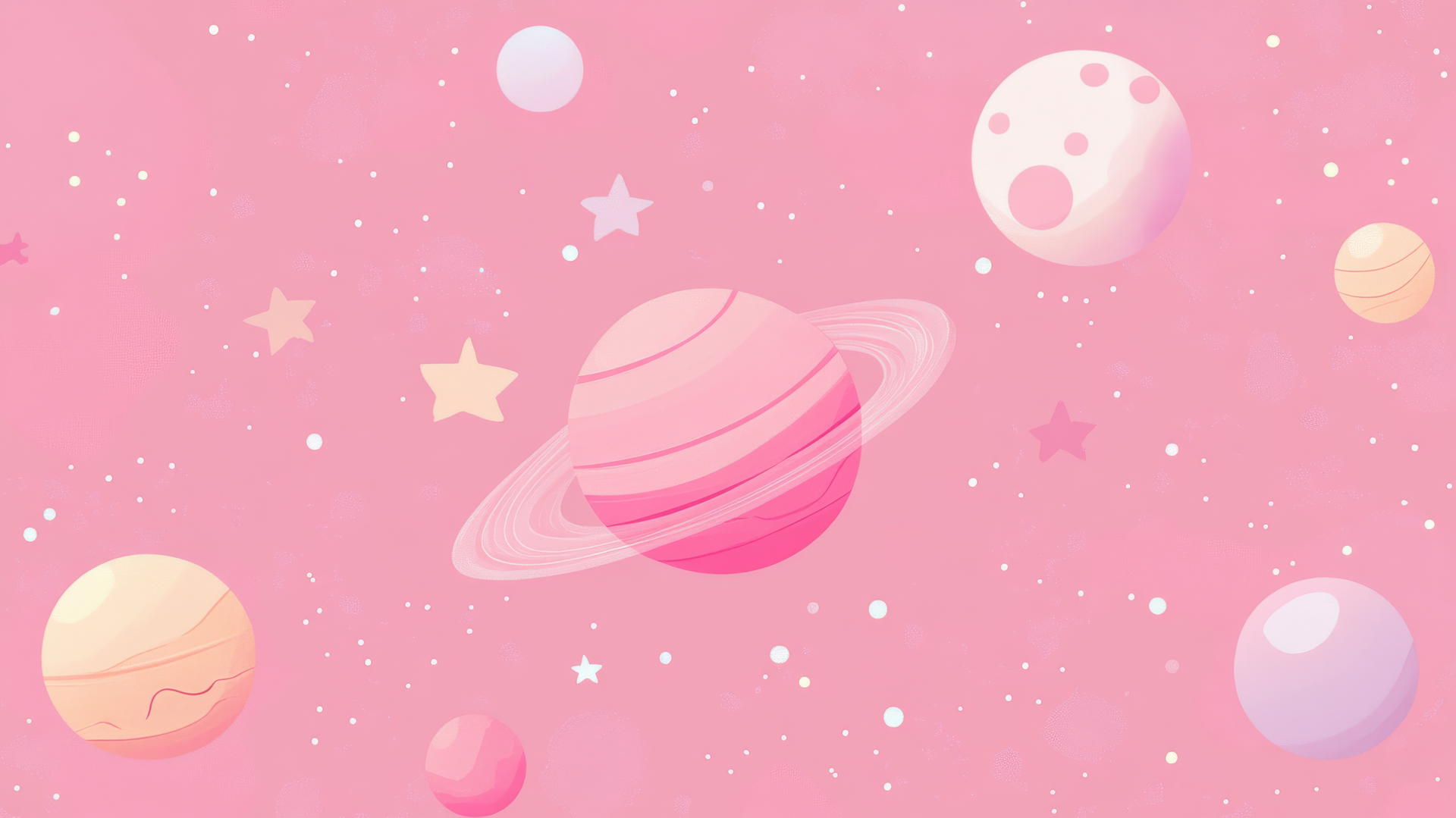 pink cute wallpaper with cartoon planets and tiny stars