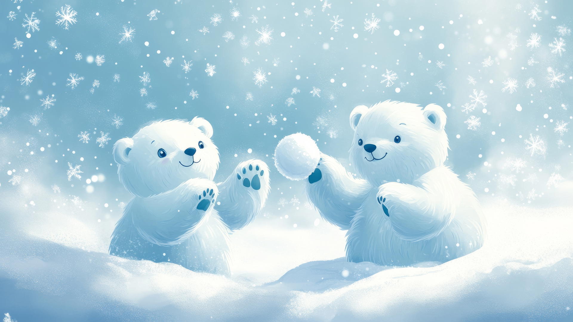 cute blue wallpaper with cartoon polar bears playing in snow