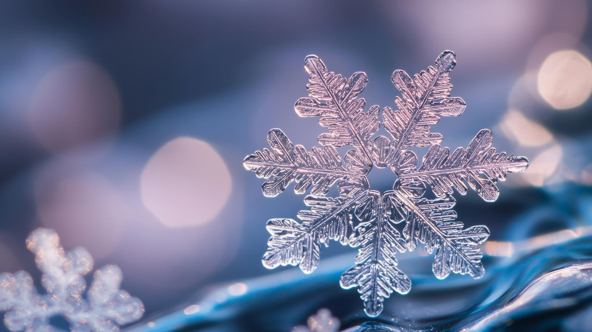 beautiful winter wallpaper with a close-up of a snowflake on a glass surface