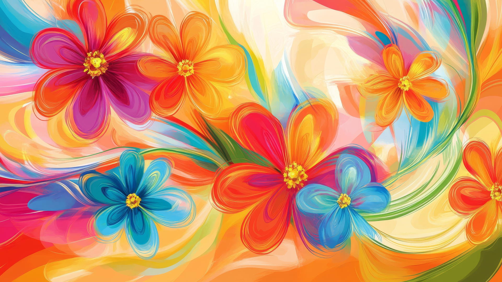 spring background wallpaper with swirling floral patterns and bright colors