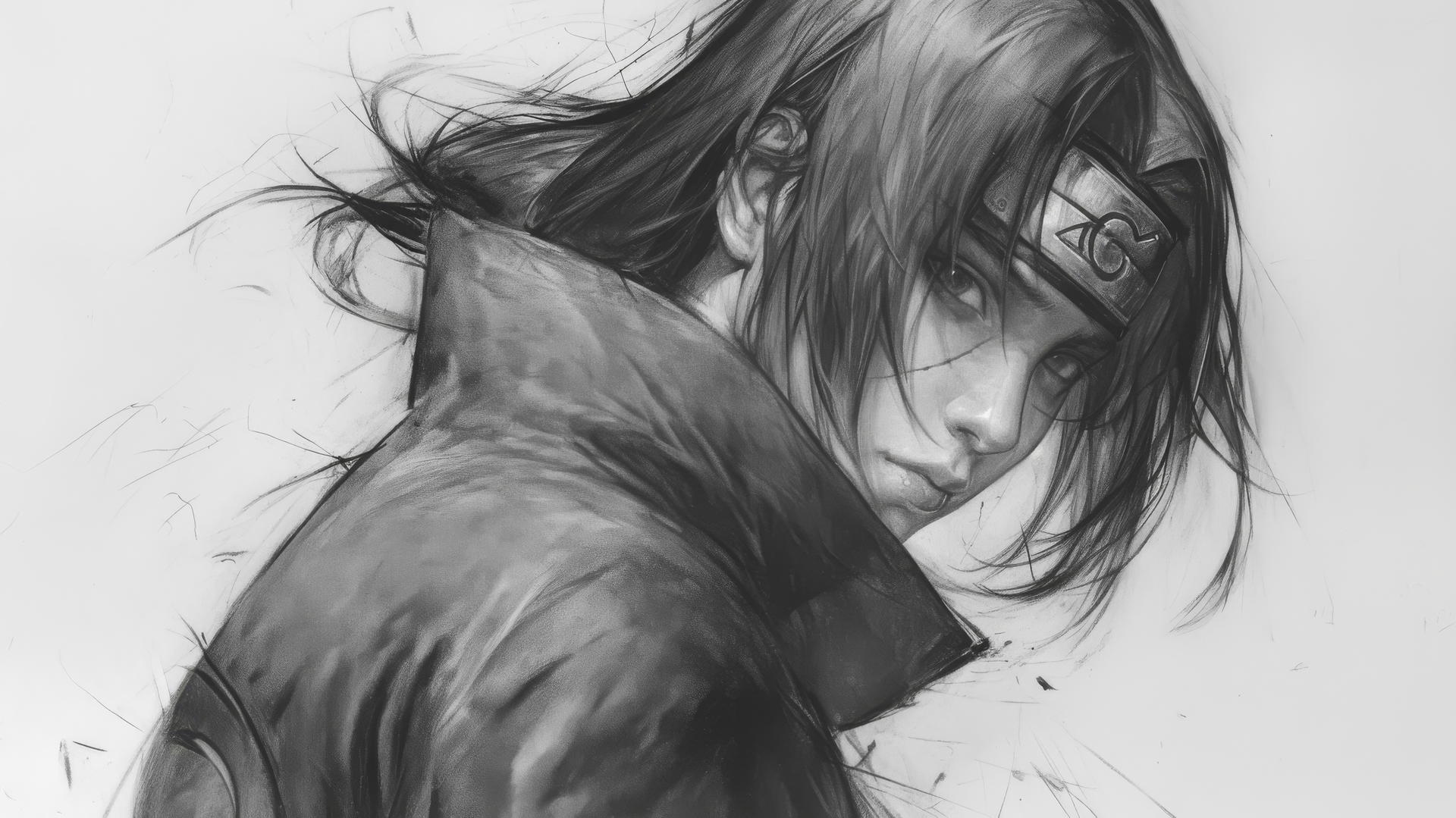 itachi uchiha drawing with lifelike details using graphite pencil
