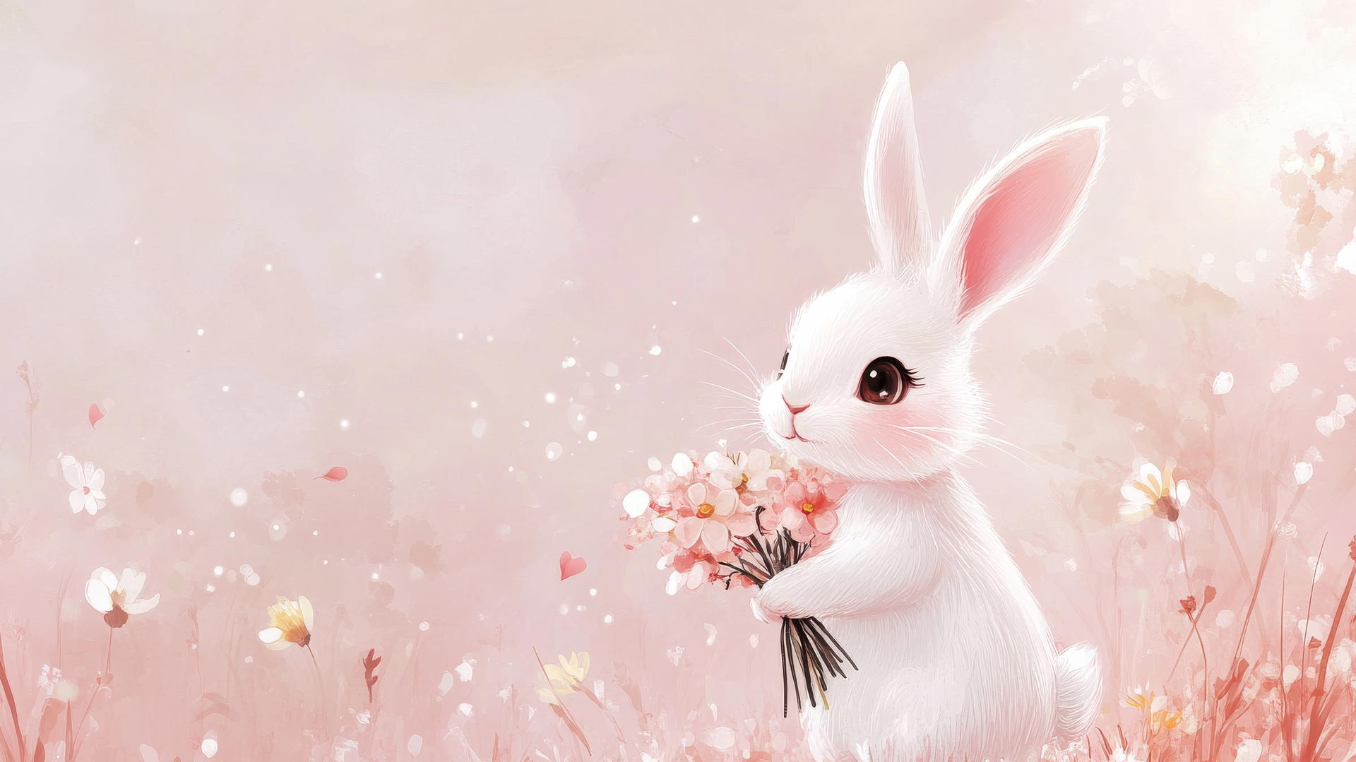 pink wallpaper cute cartoon rabbit with flowers