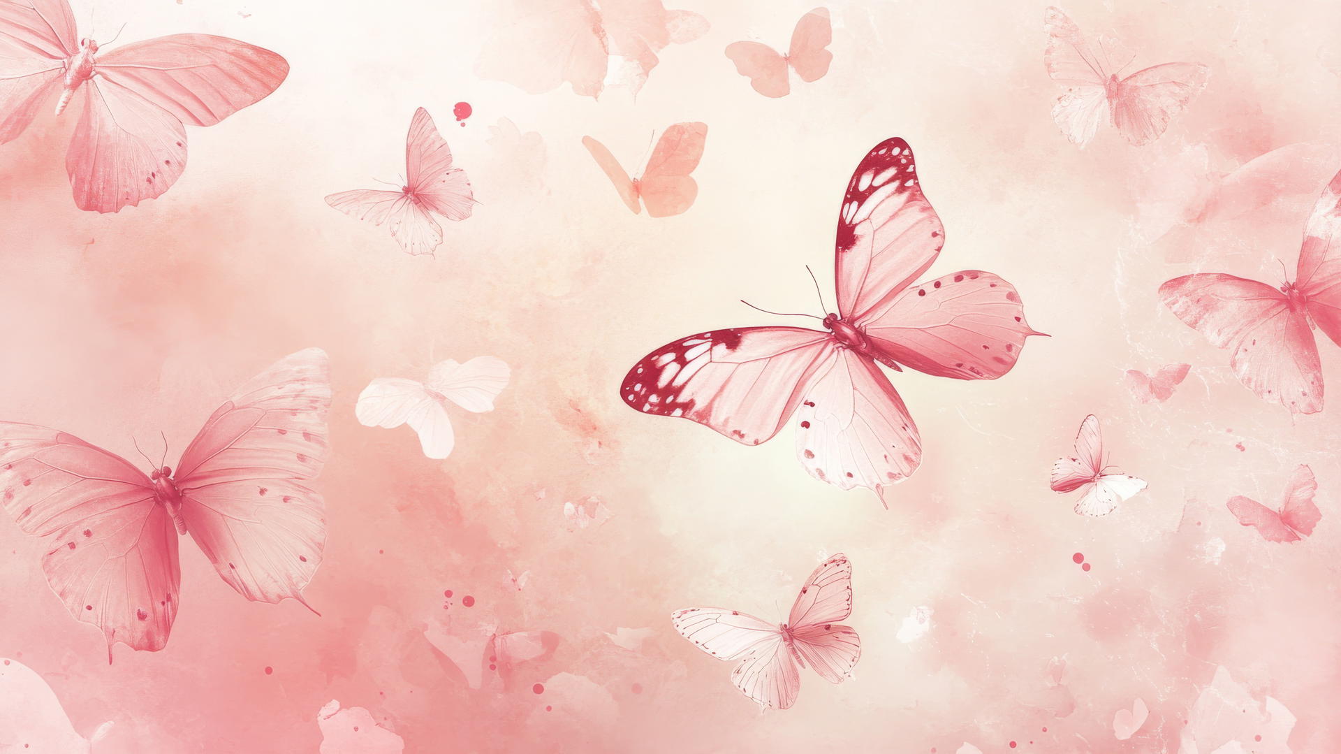 light pink wallpaper with whimsical butterflies on pastel background