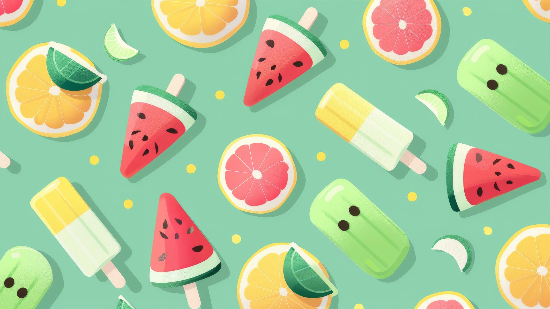 cute small summer icons on light green background