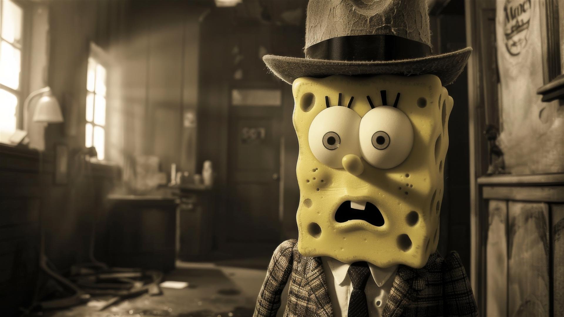 SpongeBob in 1940s noir movie style
