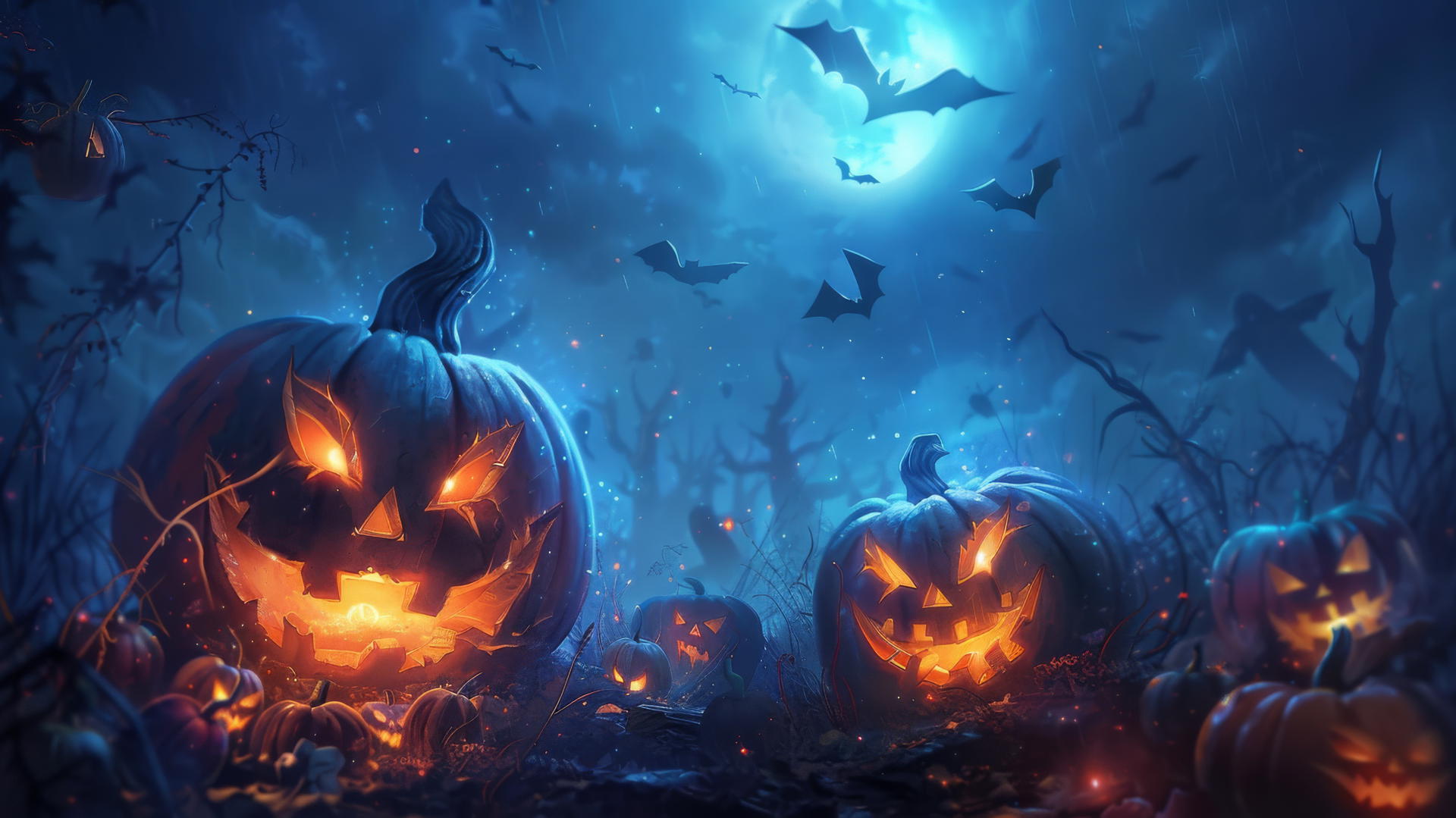 Halloween-themed background with dark elements and a spooky vibe