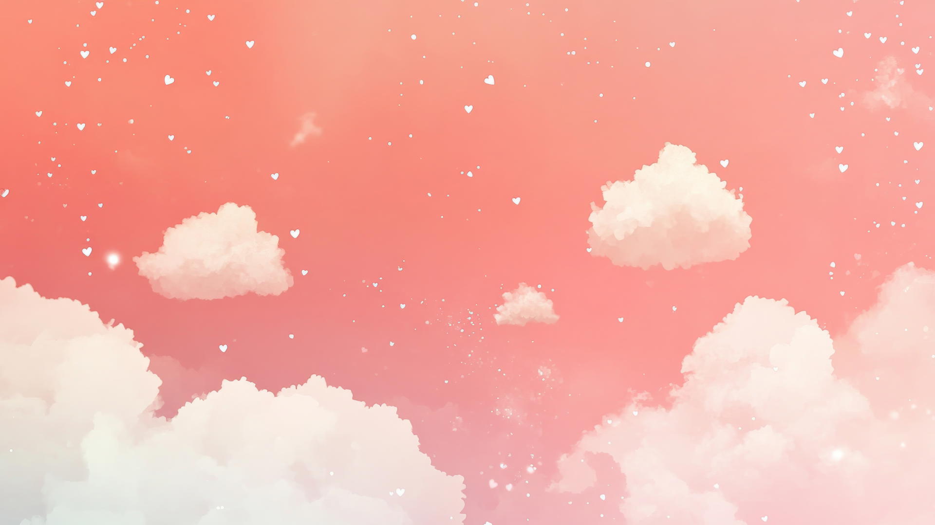 cute pink wallpaper with white clouds and tiny hearts