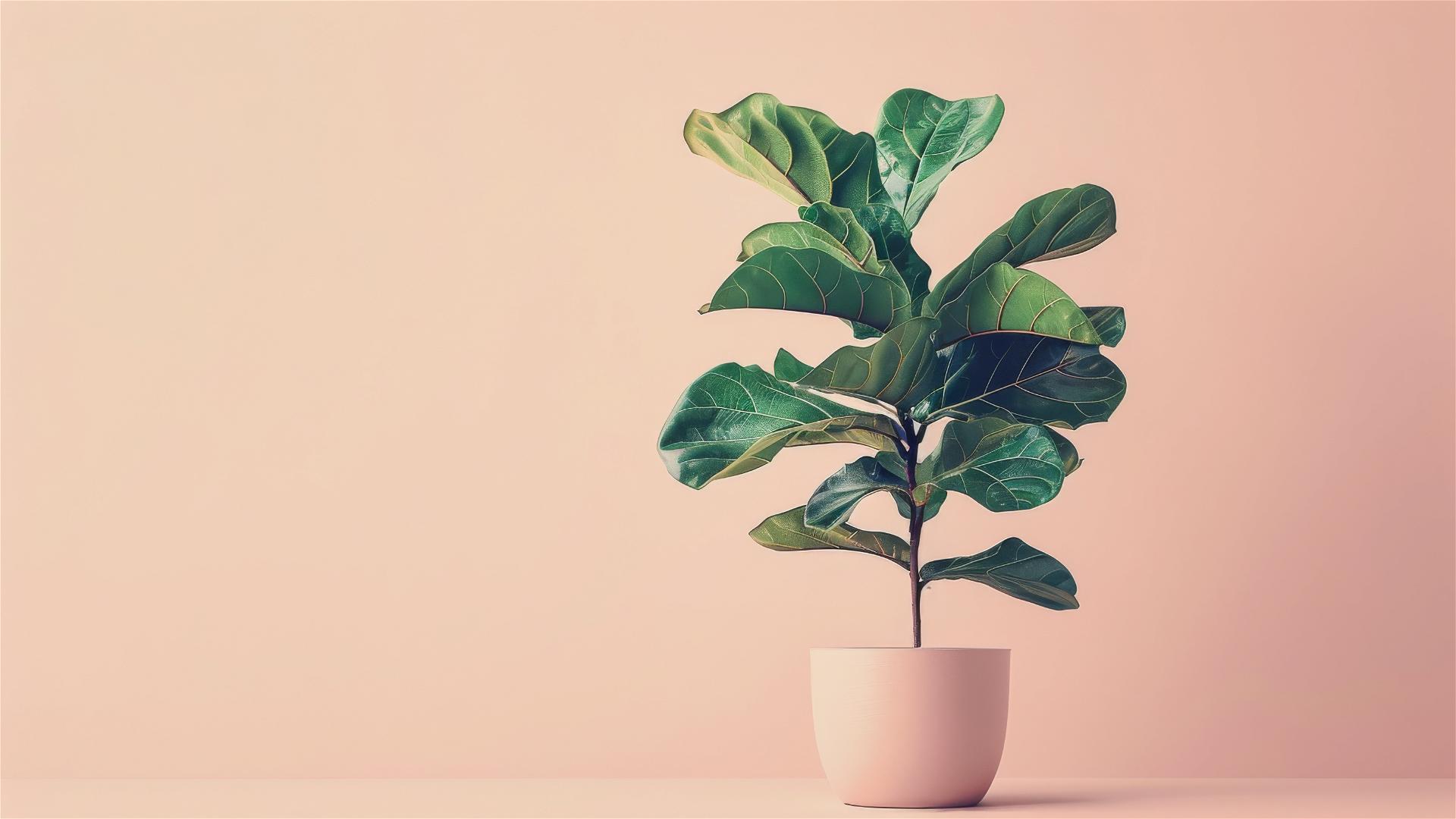 Boho-style Fiddle-leaf Fig plant graphic print in a light pink pot.
