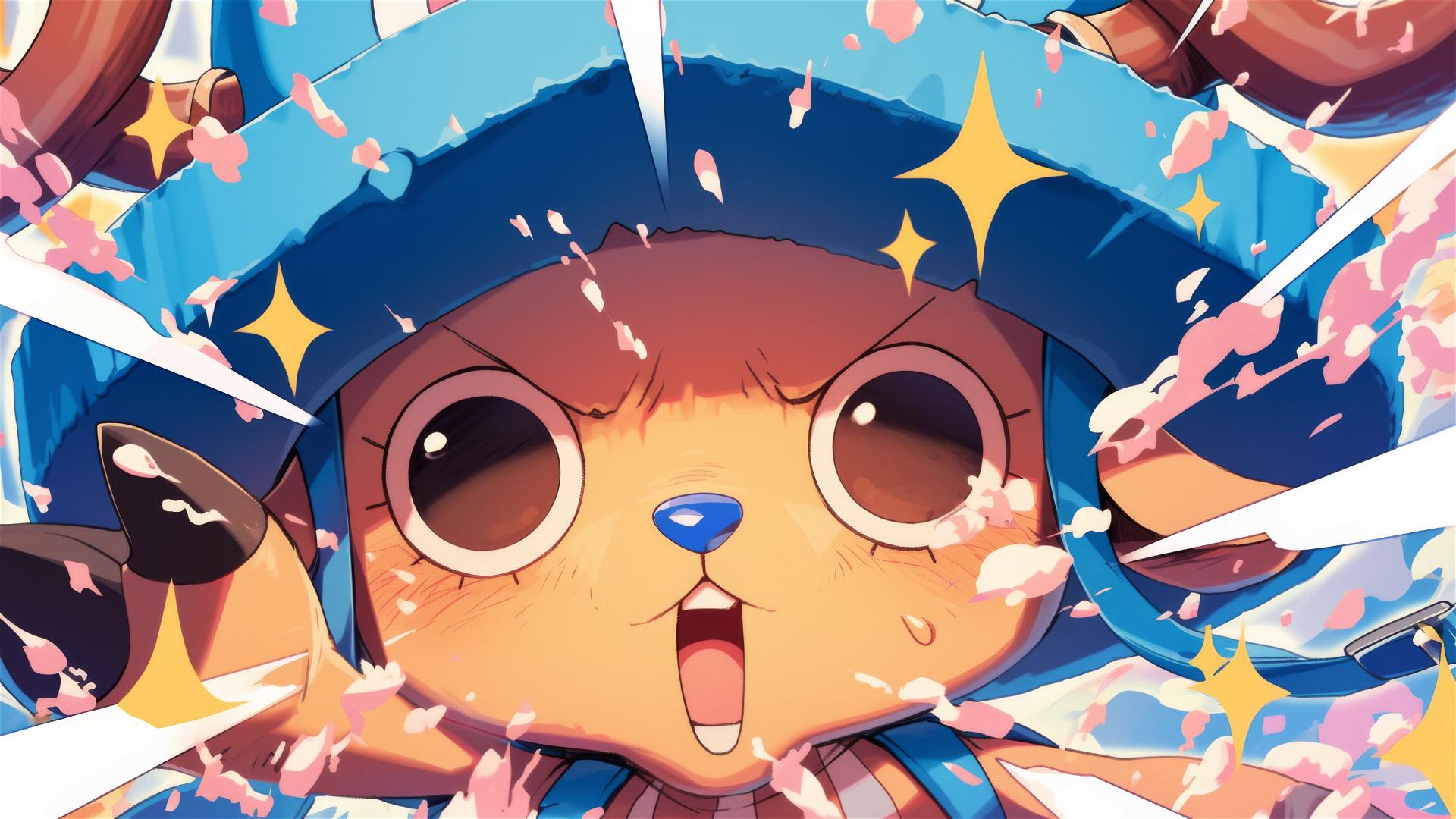 Tony Tony Chopper making a funny face with comic 'Boing' and 'Pop' effects