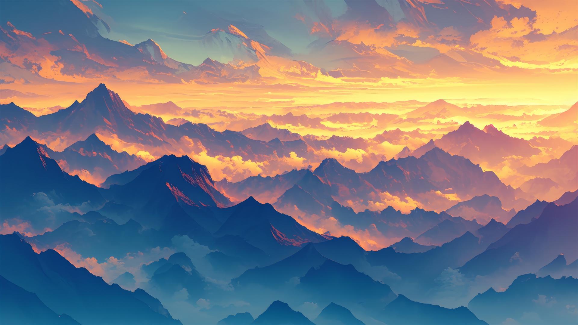 Mountain ridges casting shadow patterns at sunset
