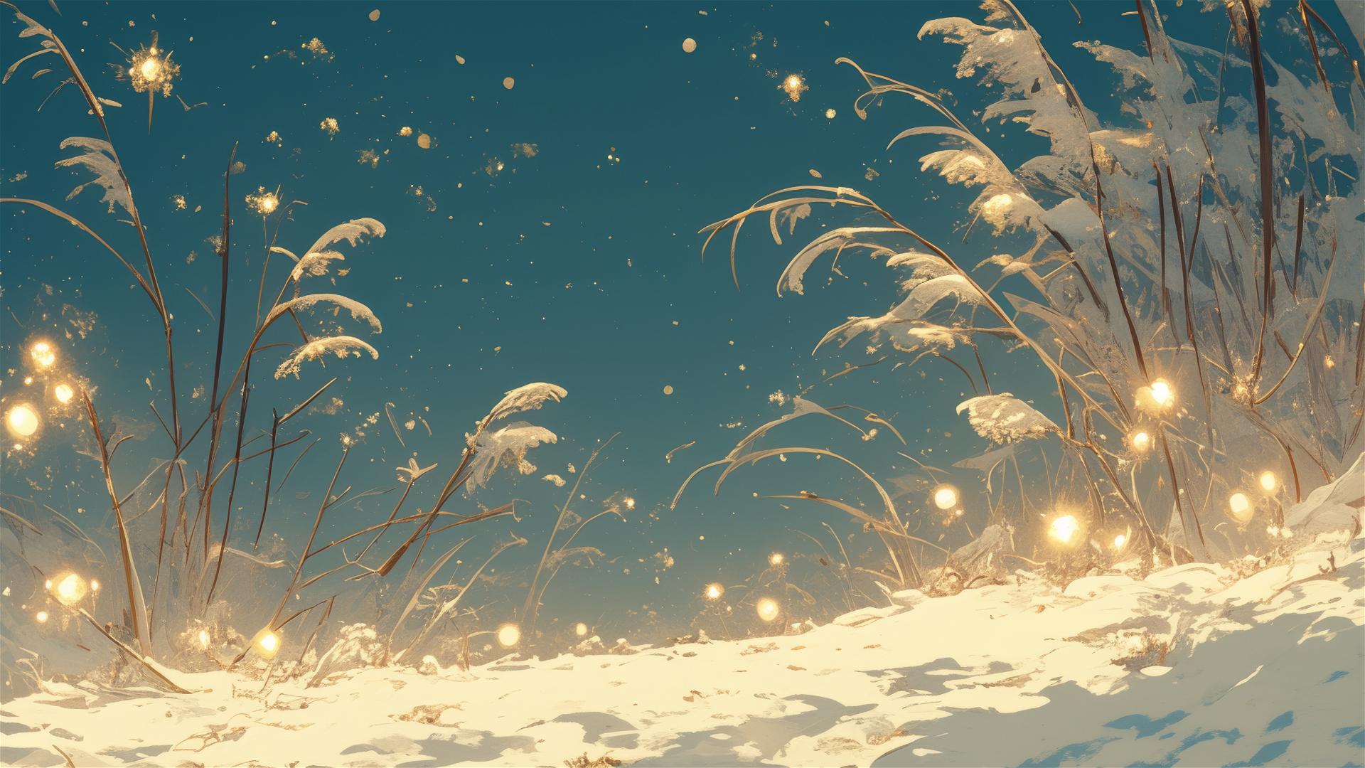 Glowing snowflakes mimic stars on a quiet snowy field